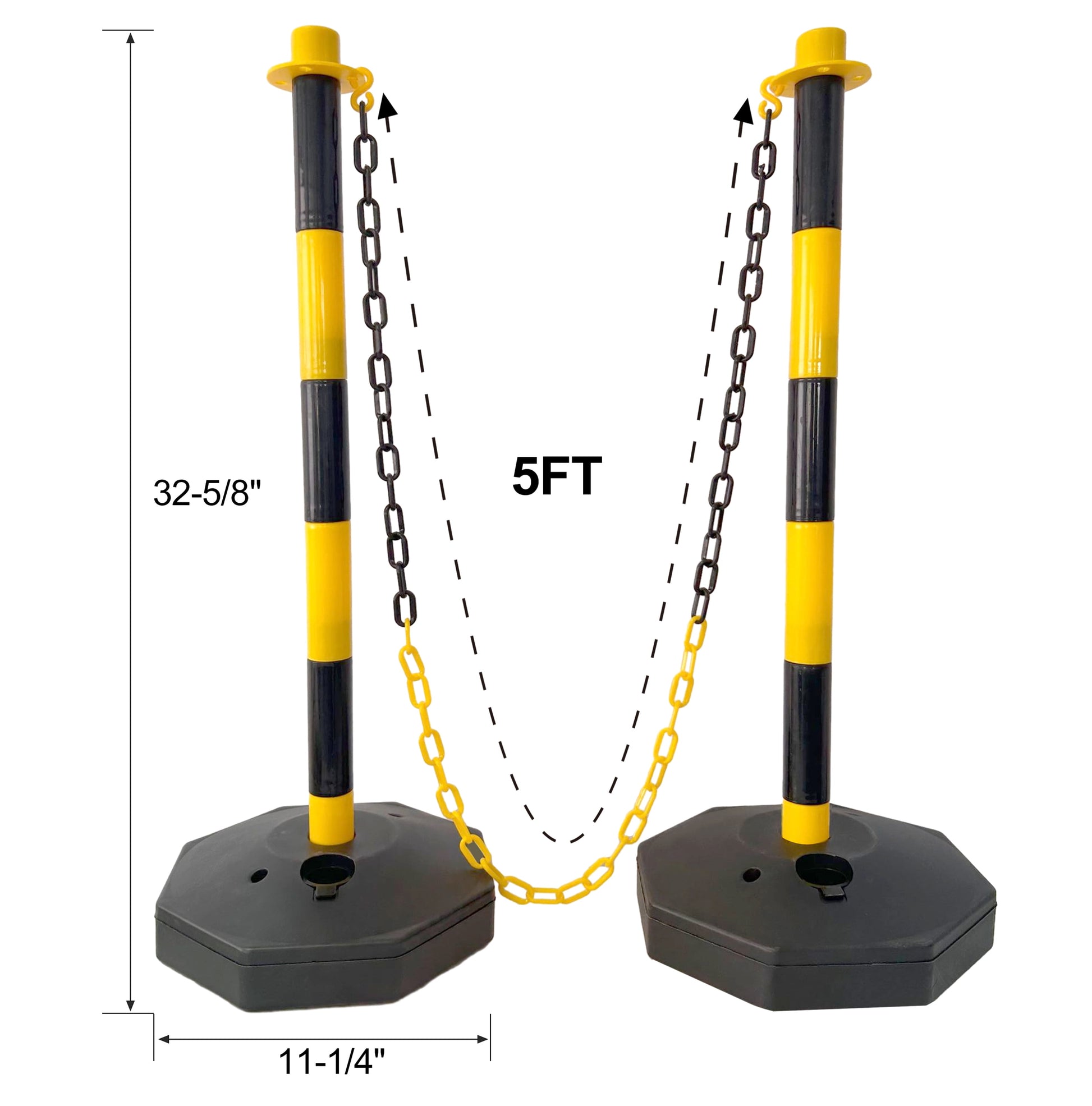 12 Pack Traffic Delineator Post Cones with Fillable Base, Adjustable Plastic Safety Barrier with 5Ft Plastic Chain, Outdoor and Indoor Crowd Control Stanchion for Traffic Control and warning Y/B