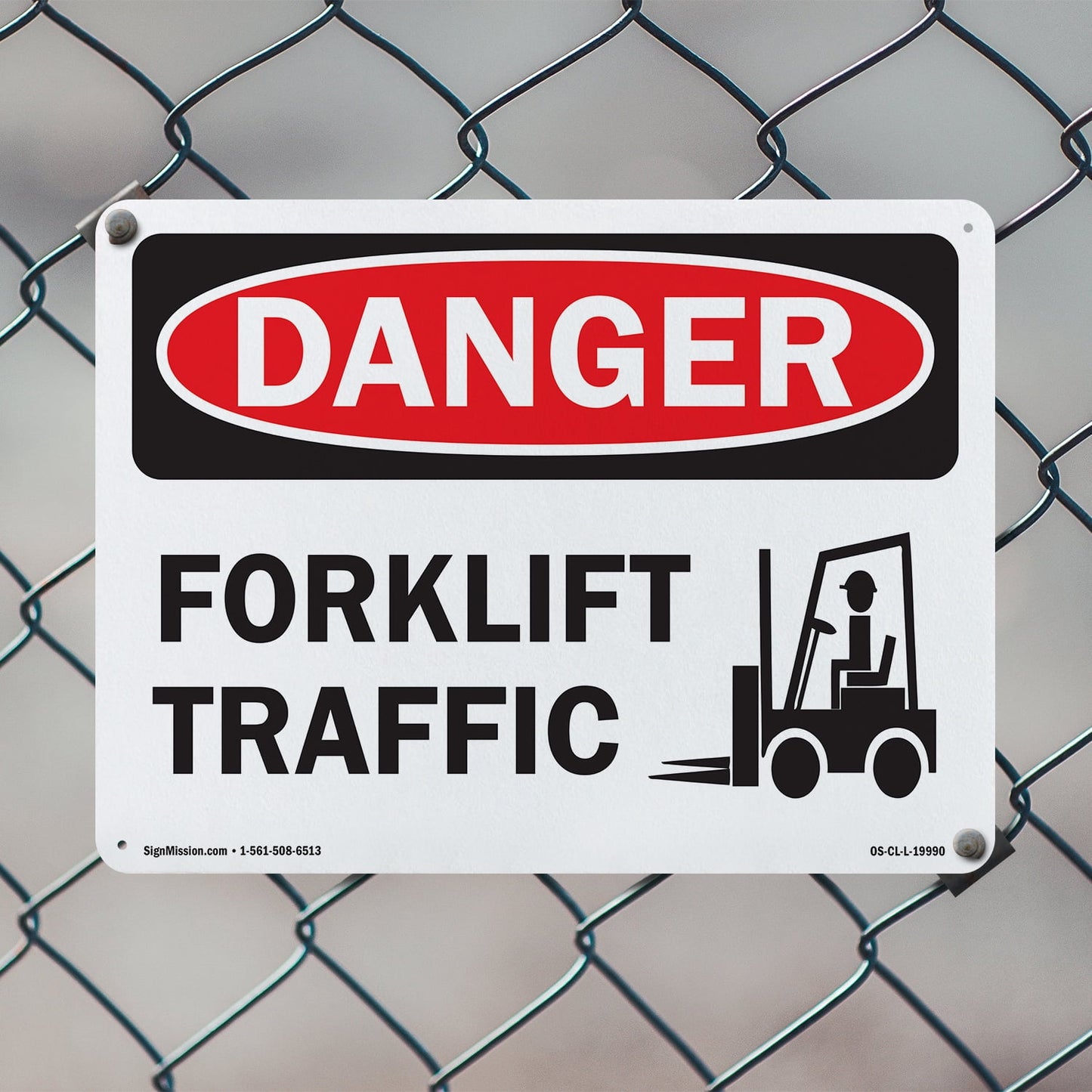 Forklift Traffic OSHA Danger Rigid Plastic Sign 24 Inch x 18 Inch - 5 Pack