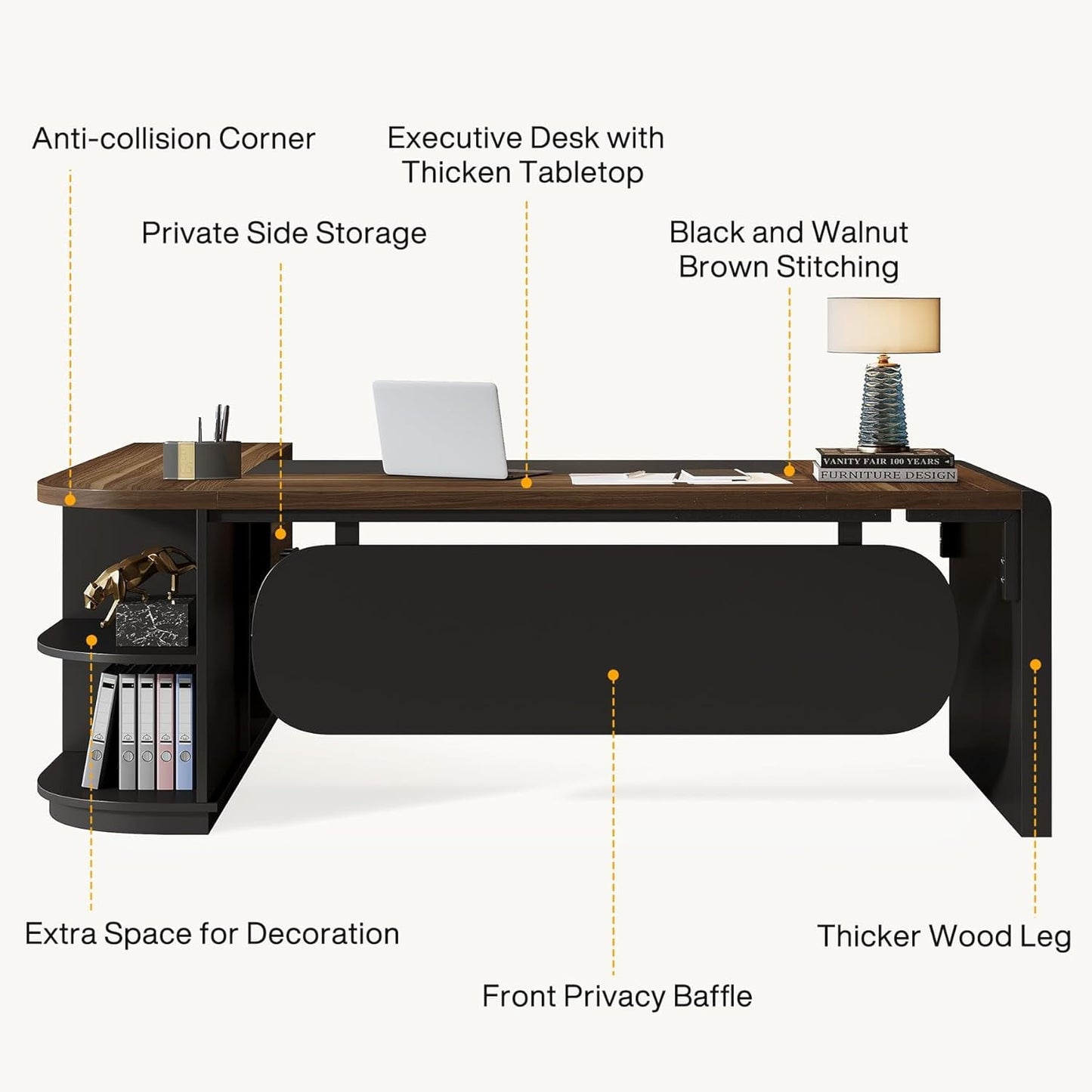 Finmind 80" L-Shaped Desk, Large Executive Office Desk with 55'' Drawers Cabinet