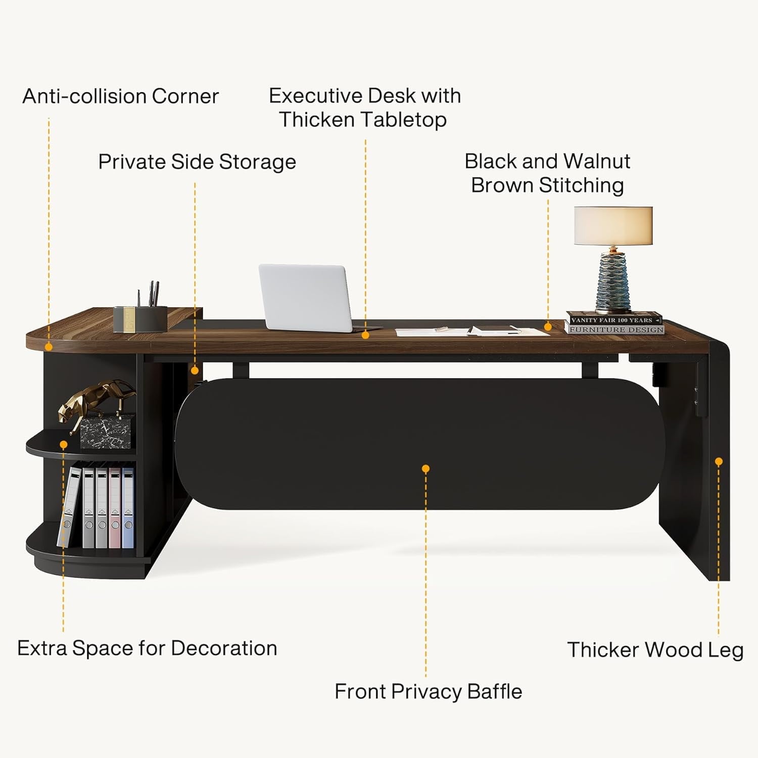 Finmind 80" L-Shaped Desk, Large Executive Office Desk with 55'' Drawers Cabinet