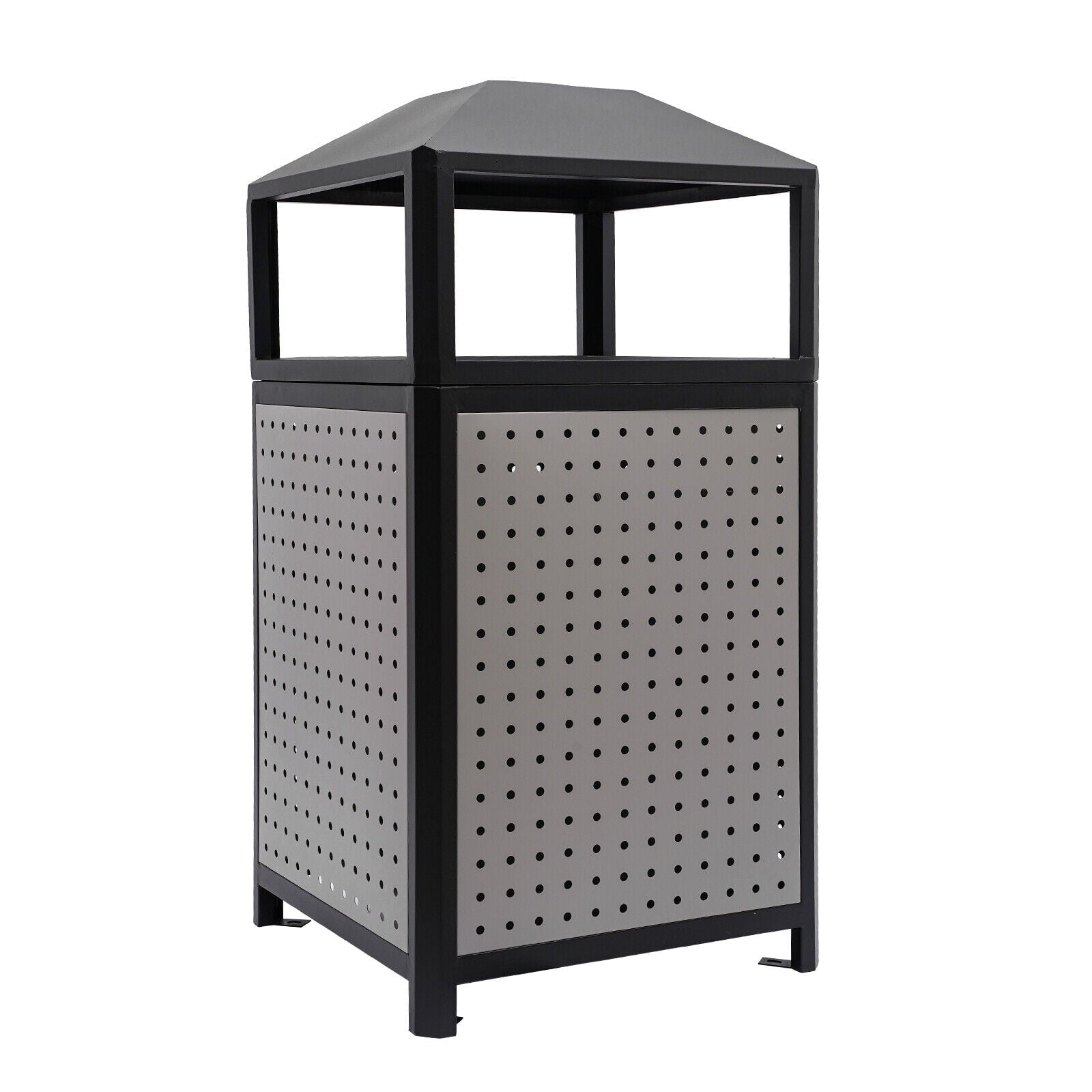 38-Gallon Outdoor Trash Can with Build-in Ashtray Industrial Waste Trash Can Waste Container Stainless Steel Industrial Durable Trash Can