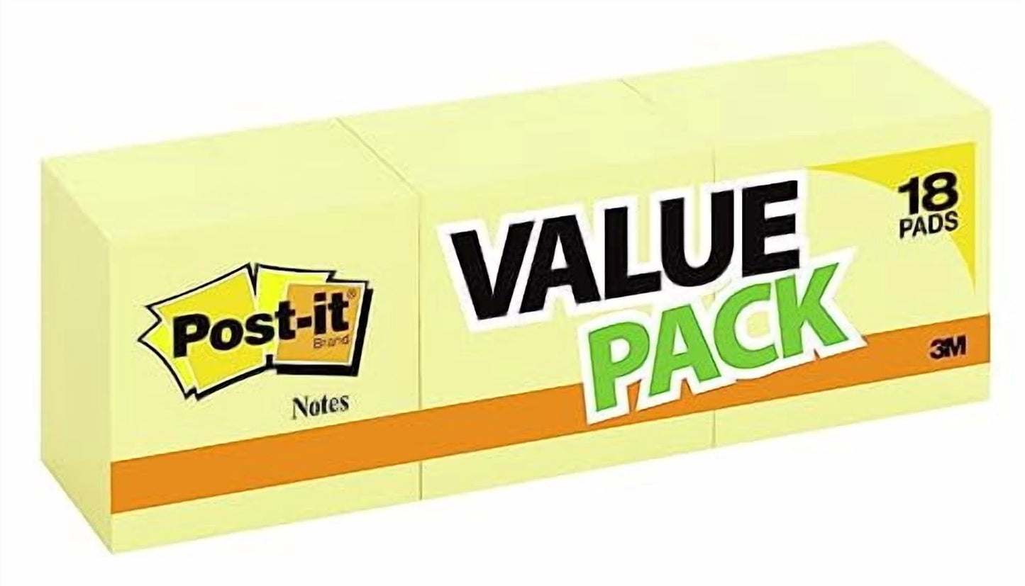 Post itÂ® Notes, 3" x 3", Canary Yellow, Pack Of 18 Pads
