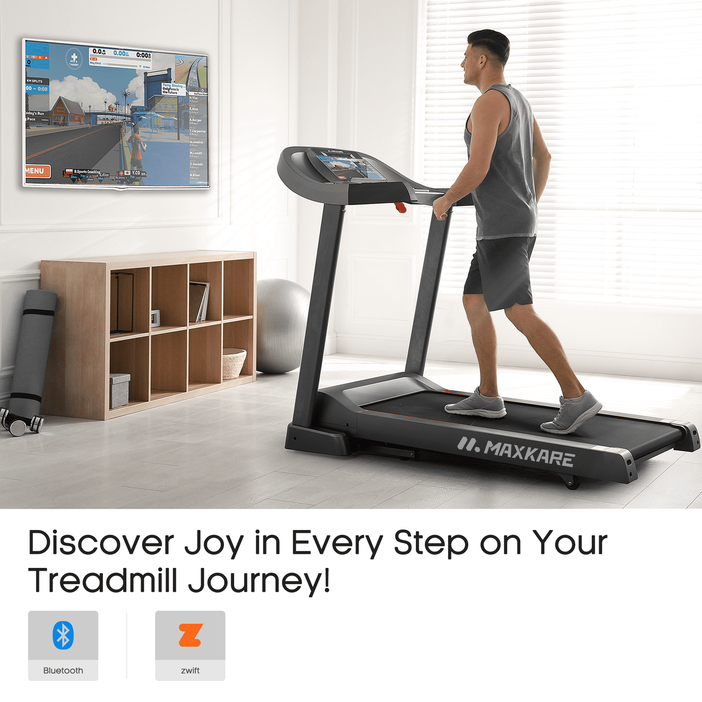 MaxKare 20" Folding Treadmill 300lbs with 15 Level Auto Incline, 3.5HP, 12MPH, Portable Foldable Treadmill with Bluetooth/Zwift App Compatible