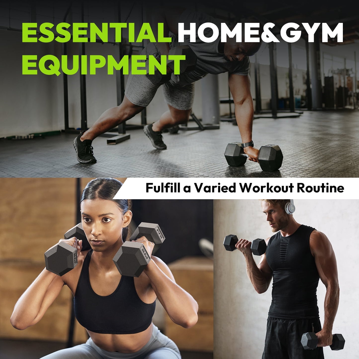 HANDBODE Hex Dumbbell Set A 255 lb, Space-Saving Design, Durable Rubber-Encased & Ergonomic Hand Weights for Home Gym, Strength Training and Fitness