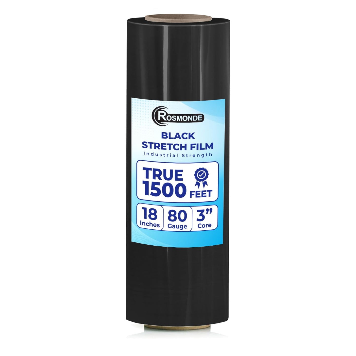 Rosmonde Black Plastic Stretch Wrap Bulk, 200 Rolls, 18 in x 1500 ft, 80 Gauge Thick, 3 in Core, Industrial Shrink Wrap for Warehouse, Moving, Shipping & Secure Packaging
