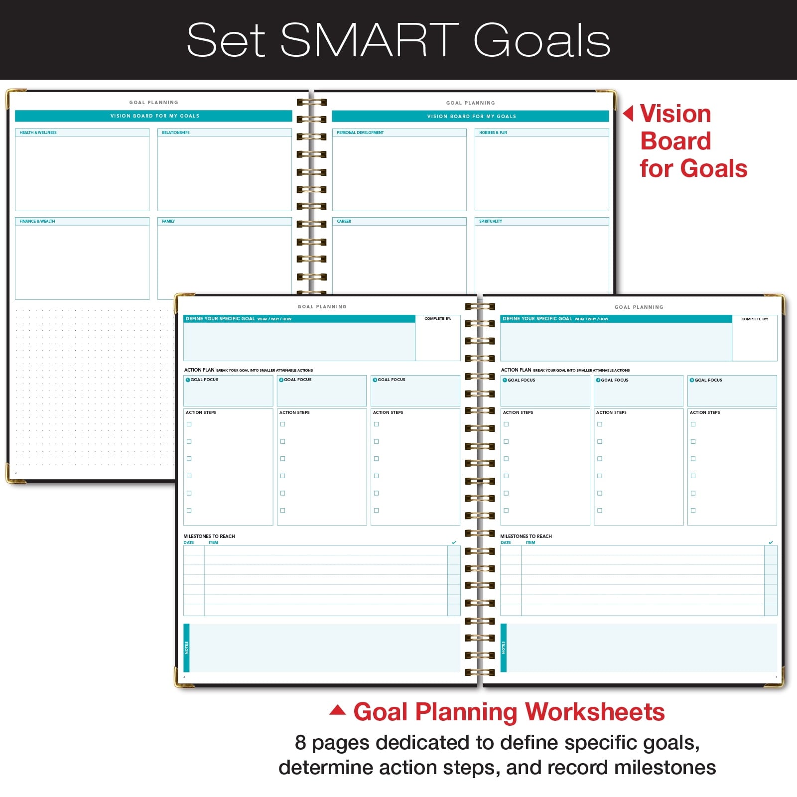 Global Printed Products Productivity Planner with Bookmark and Notepad - Spiral Notebook for Daily Planning - 8.5" x 11" (Brown) - GPP-0092-D