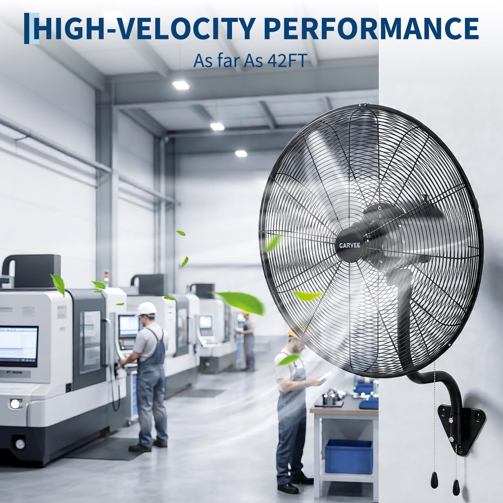 Wall Mount Fan 26 Inch High Velocity Industrial Oscillating with Dual Pull Cord, 4900CFM Heavy Duty Metal Fan 3 Speeds for Garage Workshop Patio