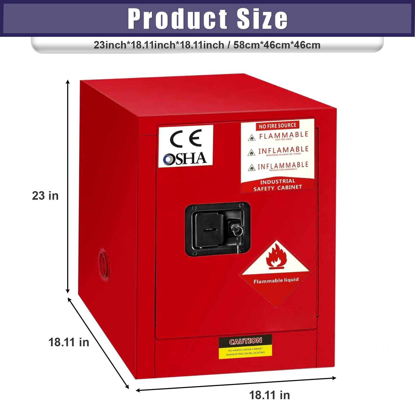 4 Gallon Industrial Chemical Safety Cabinet, Fireproof Steel Storage for Flammable Liquids, Red, 23in