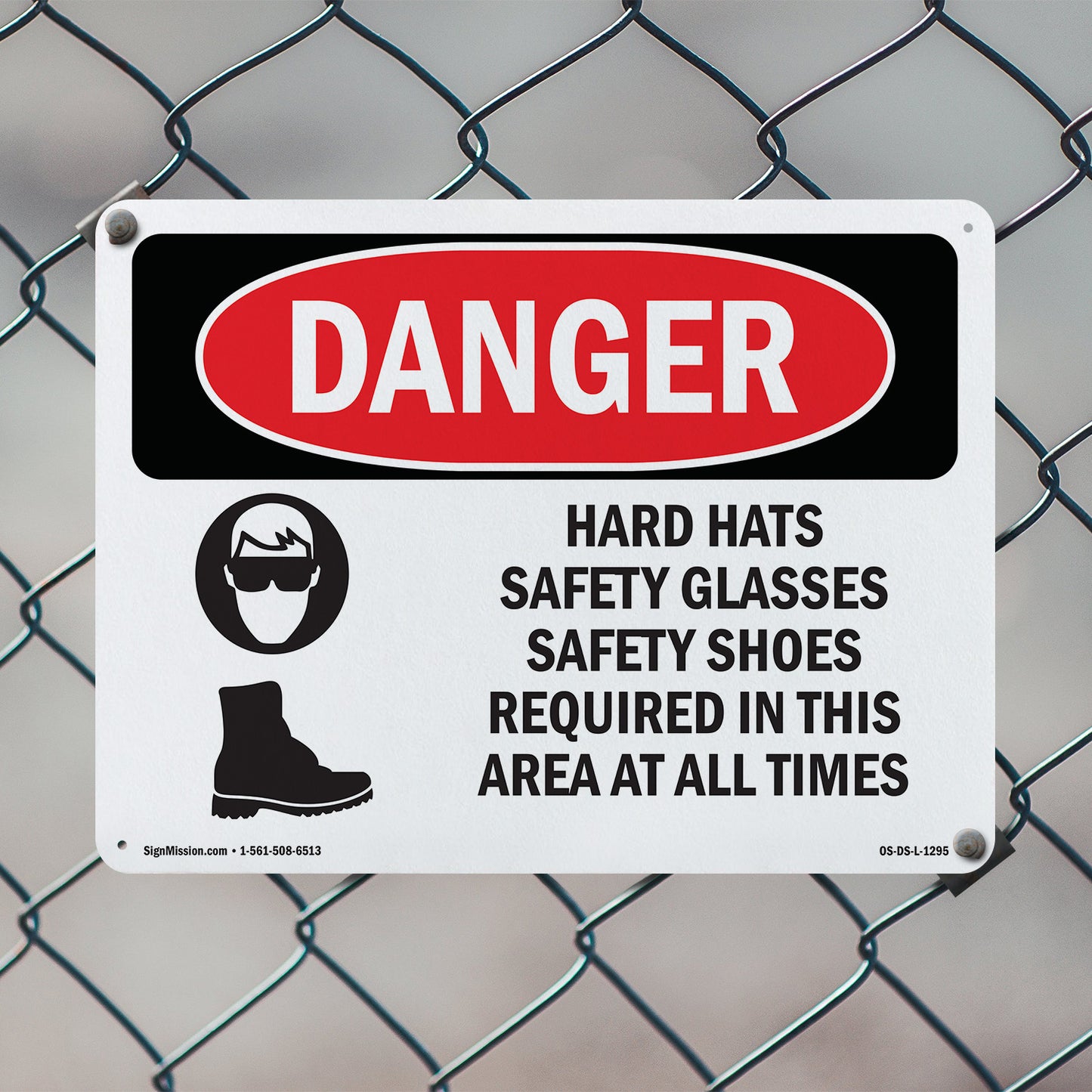 Hard Hats Safety Glasses Shoes Required OSHA Danger Aluminum Sign 24 Inch x 18 Inch - 5 Pack