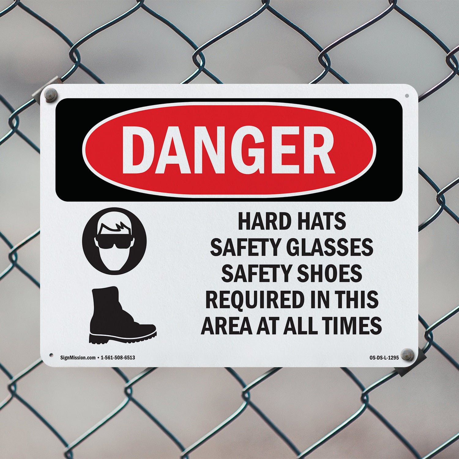 Hard Hats Safety Glasses Shoes Required OSHA Danger Aluminum Sign 24 Inch x 18 Inch - 5 Pack