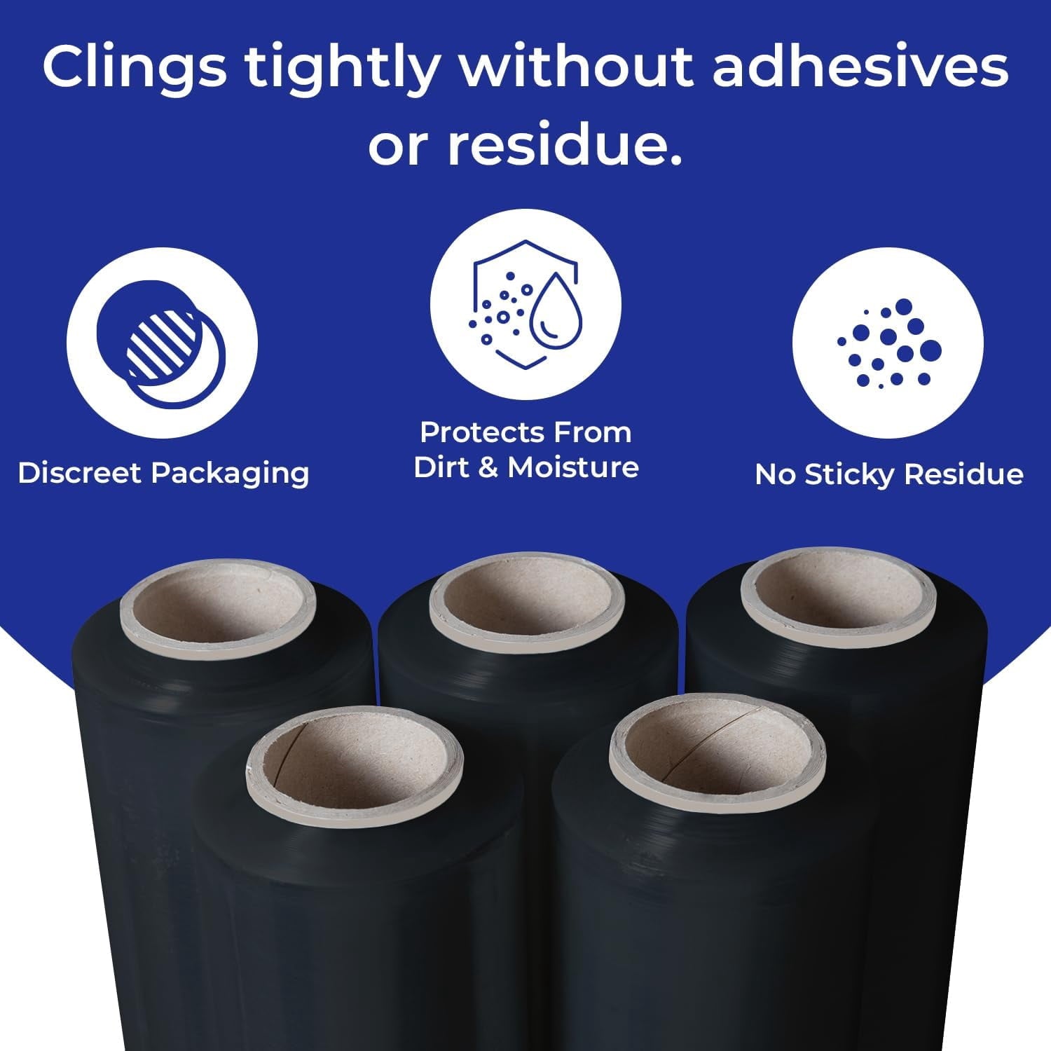 Rosmonde Black Plastic Stretch Wrap Bulk, 200 Rolls, 18 in x 1500 ft, 80 Gauge Thick, 3 in Core, Industrial Shrink Wrap for Warehouse, Moving, Shipping & Secure Packaging