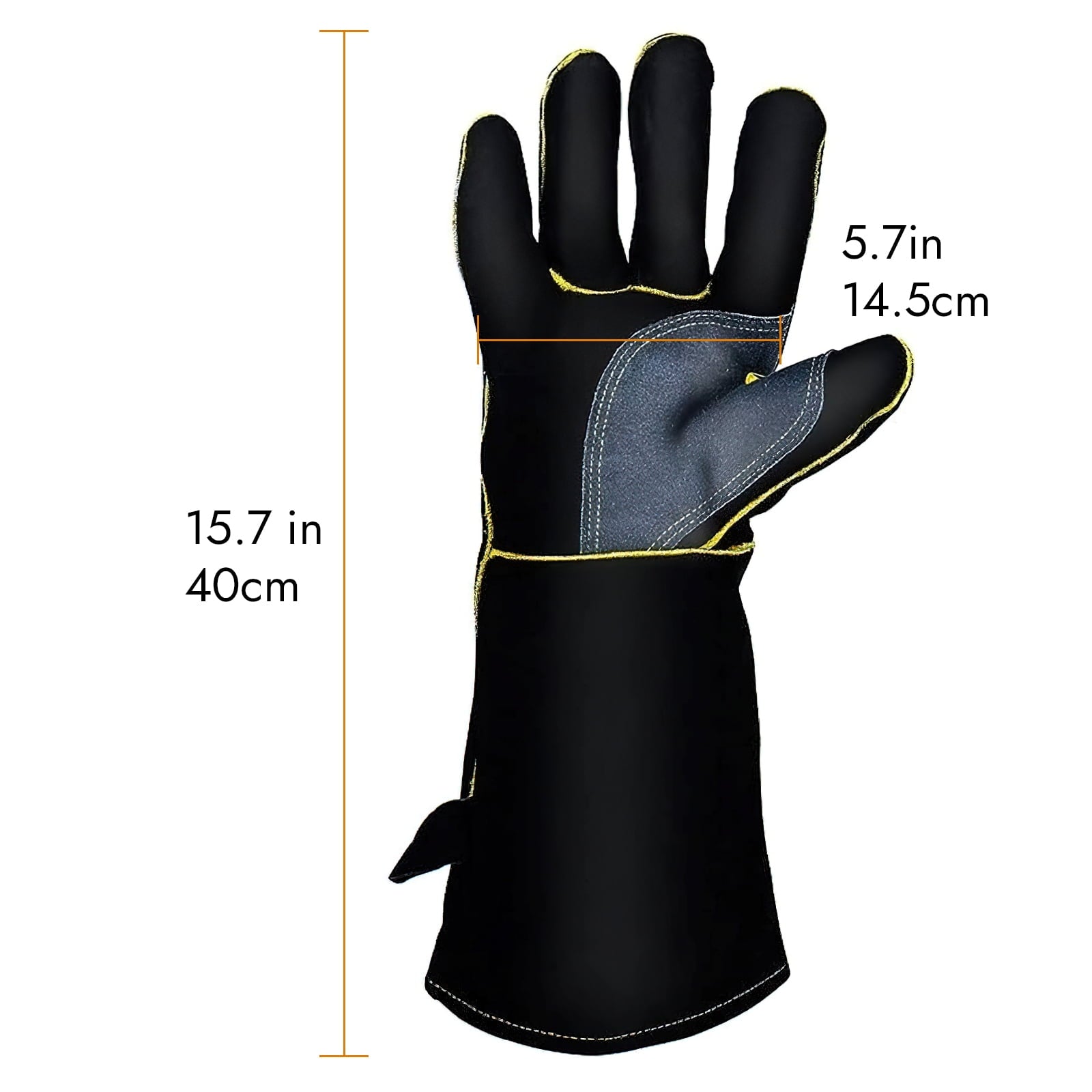 16 inch Leather Welding Gloves, Large Black Fireproof and Heat Resistant Work Gloves