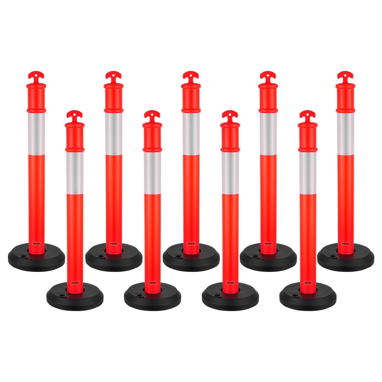9-Pack of 48-Inch Fillable Safety Cones with Reflective Strips – Heavy Duty Traffic Delineator Posts for Construction, Parking, and Event Crowd Control, Red