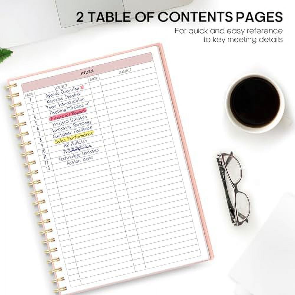 Meeting Notebook for Work Organization - Work Planner Notebook with Action Items, Agenda Planner for Note Taking, 160 Pages (6.9" X 9.9") Project Organizer for Men & Women - Pink