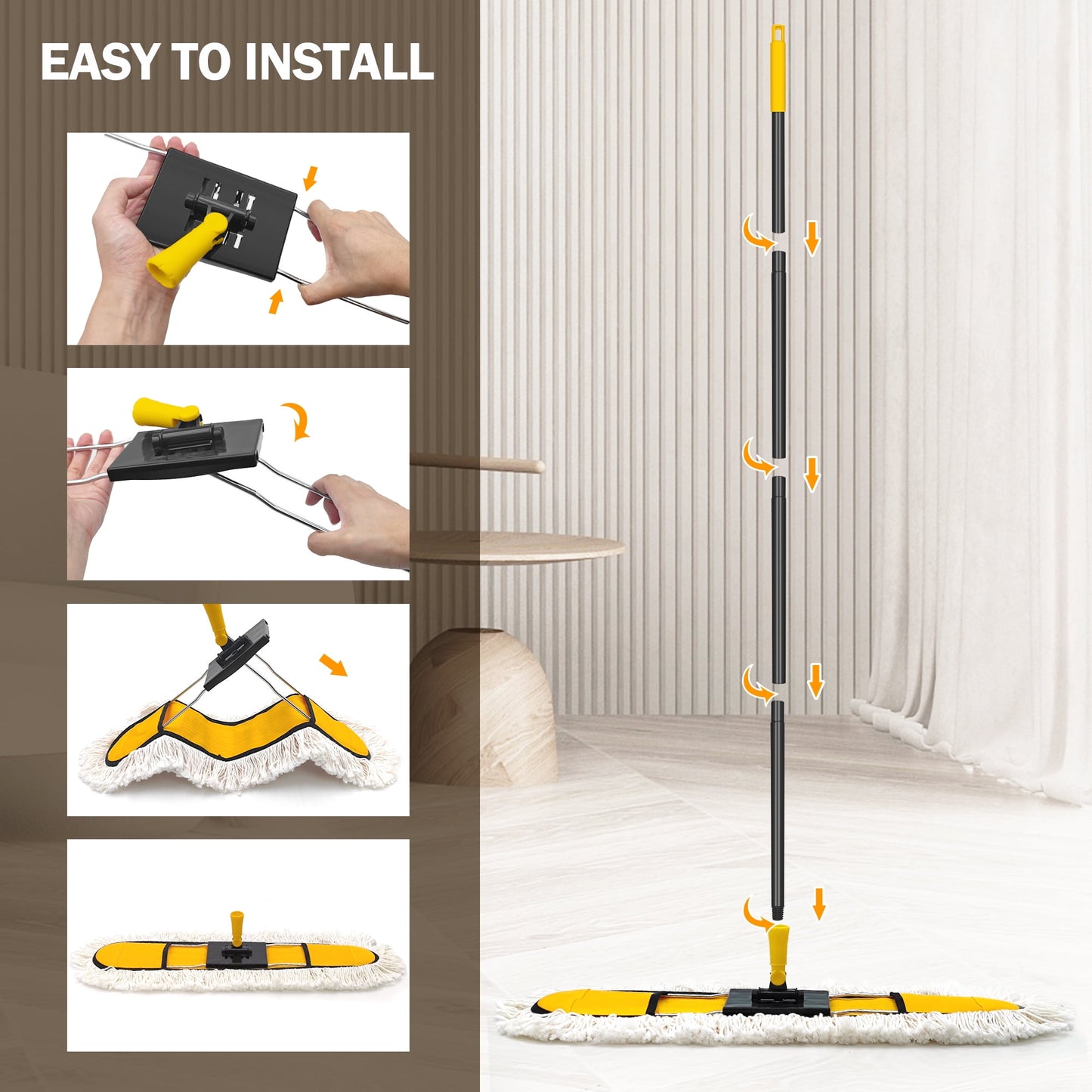 NEWE 24” Commercial Dust Mop for Floor Cleaning , Hardwood, Yellow