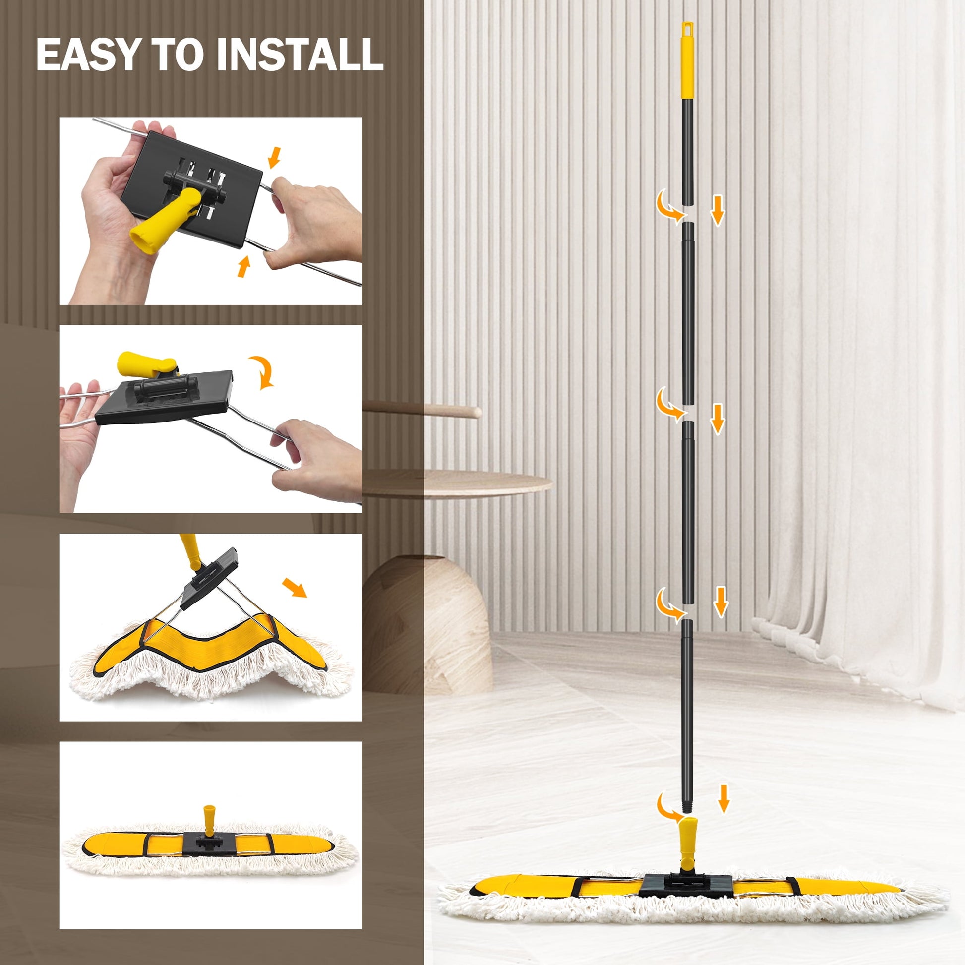NEWE 24” Commercial Dust Mop for Floor Cleaning , Hardwood, Yellow