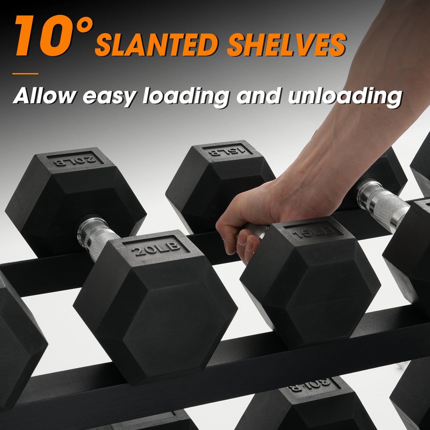 Mikolo Rubber Hex Dumbbell Set with Racks, Option in 450lbs, Strength Training Weight Set Home Gym