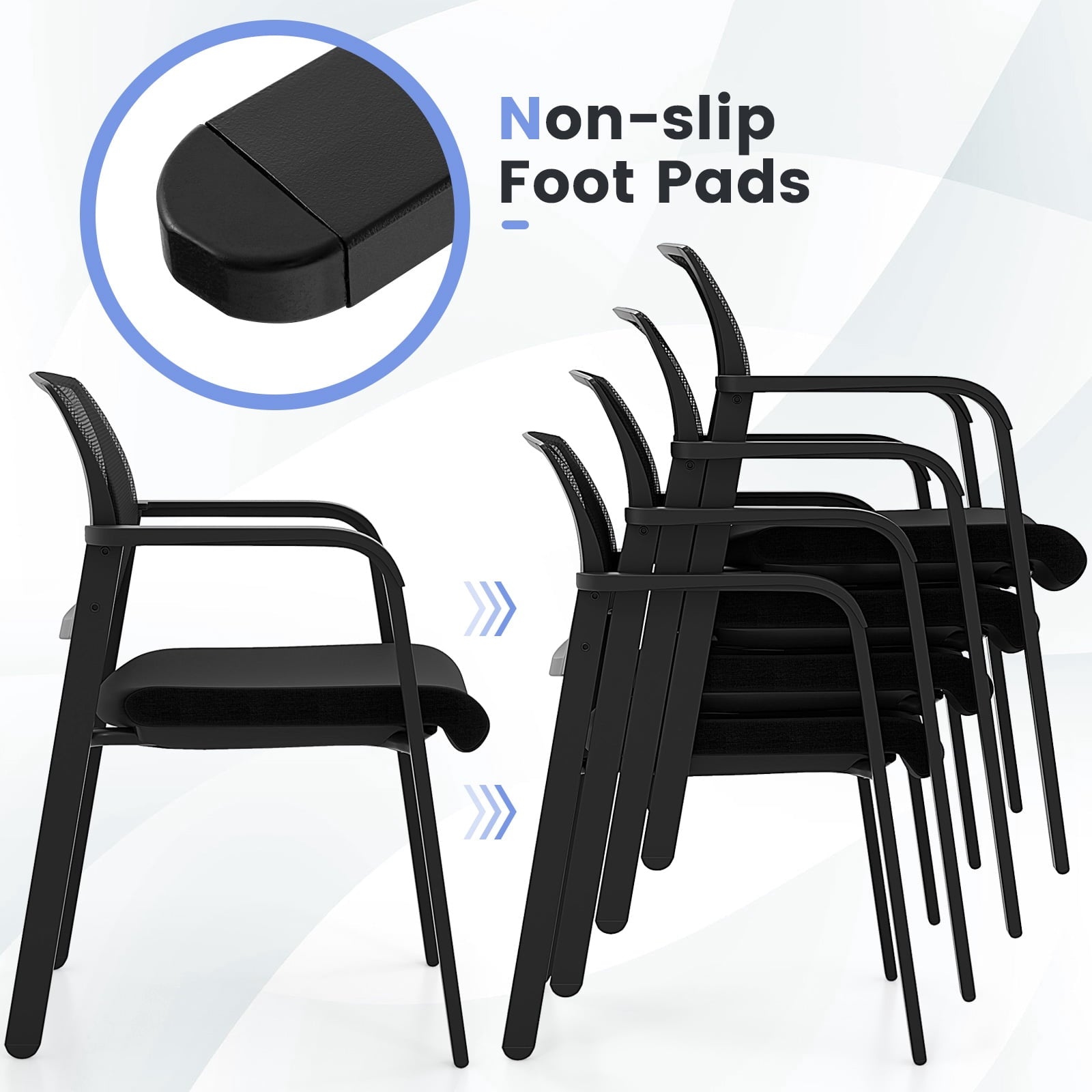 Gymax 8-Pack Office Conference Chair Set Mesh Guest Reception Stack Chairs w/ Caster Wheels