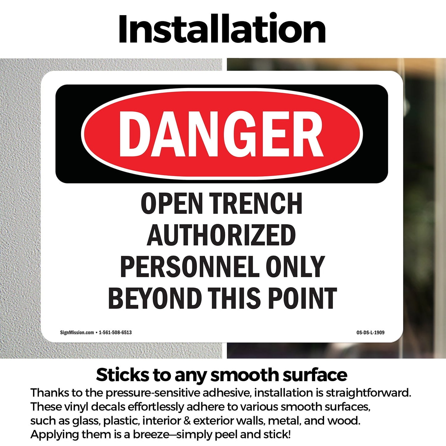 Open Trench Authorized Personnel Only OSHA Danger Vinyl Decal Label 7 Inch x 5 Inch - 5 Pack