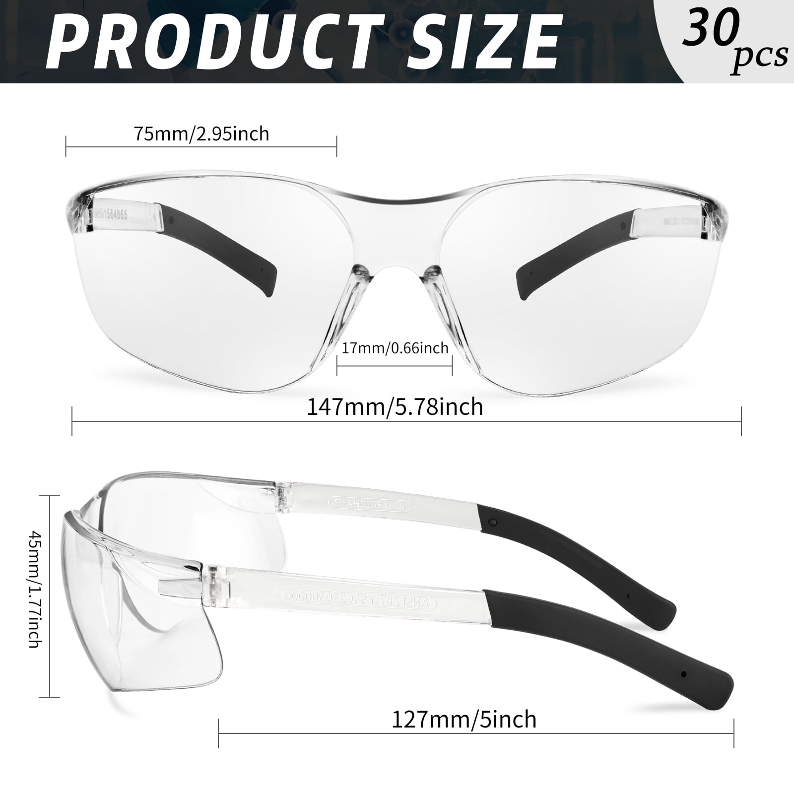 Salfboy 30 Packs Safety Glasses ANSI Z87.1 Safety Glasses Bulk with Scratch Resistant Glasses for Women Men Work Construction Science Lab Shooting