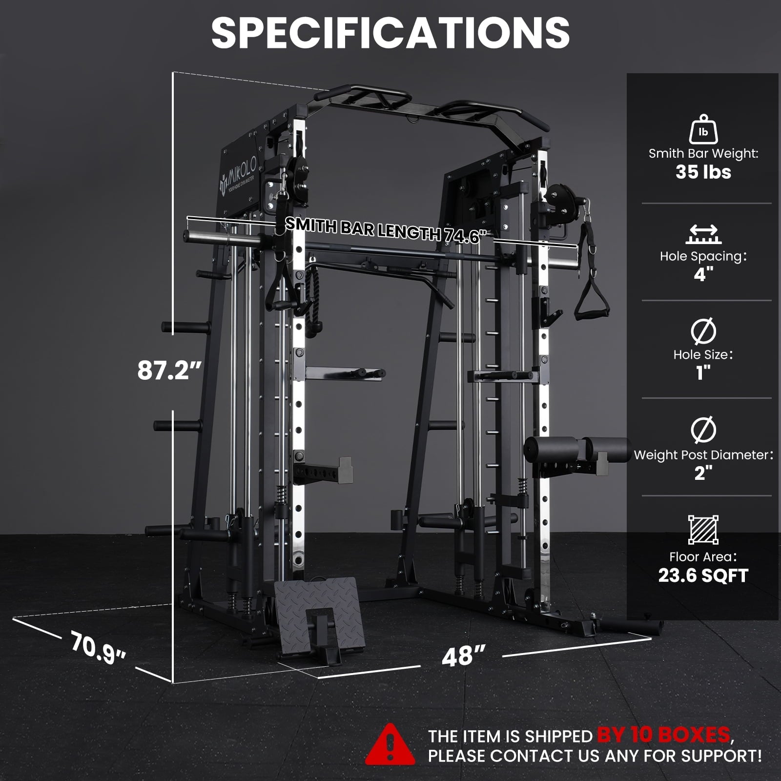 Mikolo Smith Machine Home Gym, 2200 lbs Power Rack Cage with Cable Crossover, Power Rack with 1200LB Capacity Adjustable Weight Bench and 230 lbs Weight Plate, Total Body Strength Training Equipment