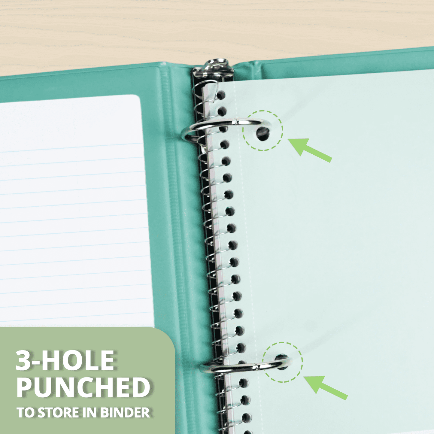 ONAVIA Spiral Notebook, Wide Ruled, 1 Subject Notebook, 5 Pack, 8" x 10.5", Durable Cardboard Back with 3 Hole Punched Paper for&nbsp;Classroom and Office, 70 Sheets, Black