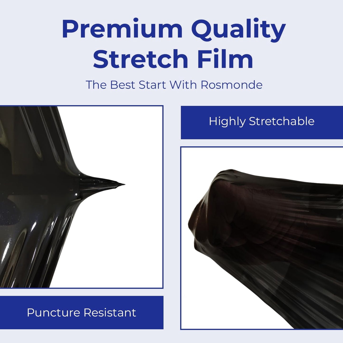 Rosmonde Black Plastic Stretch Wrap Bulk, 128 Rolls Pack, 18 in x 1500 ft, 80 Gauge Thick, 9.4 lbs/Roll, Industrial Strength Shrink Wrap for Warehouse, Moving & Secure Pallet Wrapping