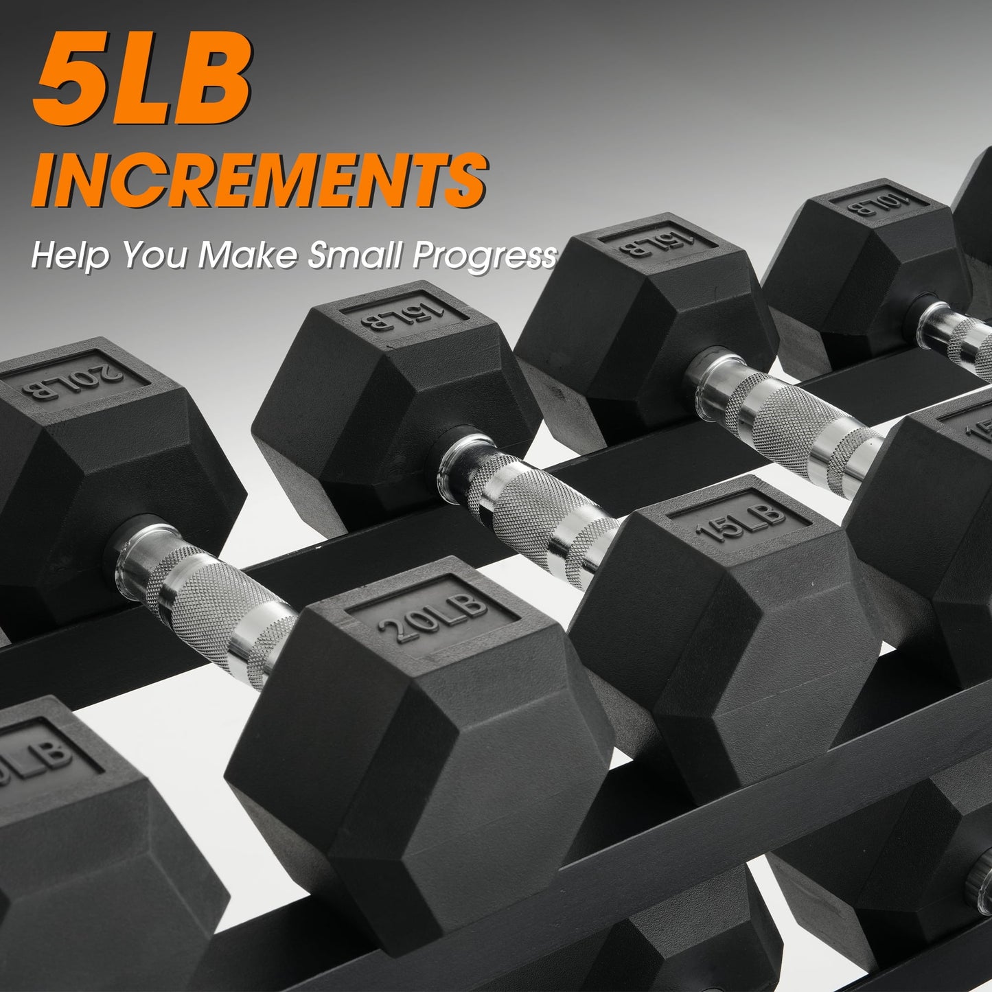 Mikolo Rubber Hex Dumbbell Set with Racks, Option in 450lbs, Strength Training Weight Set Home Gym