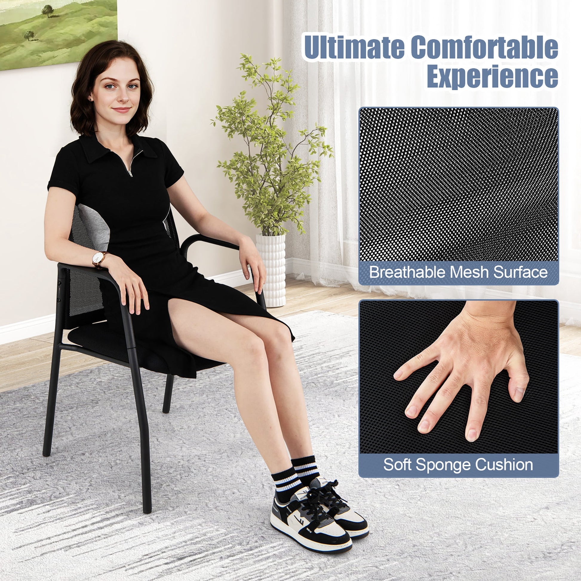 Gymax Meeting Room Chair Set of 12 Waiting Room Chairs w/ Ergonomic Backrest & Armrests
