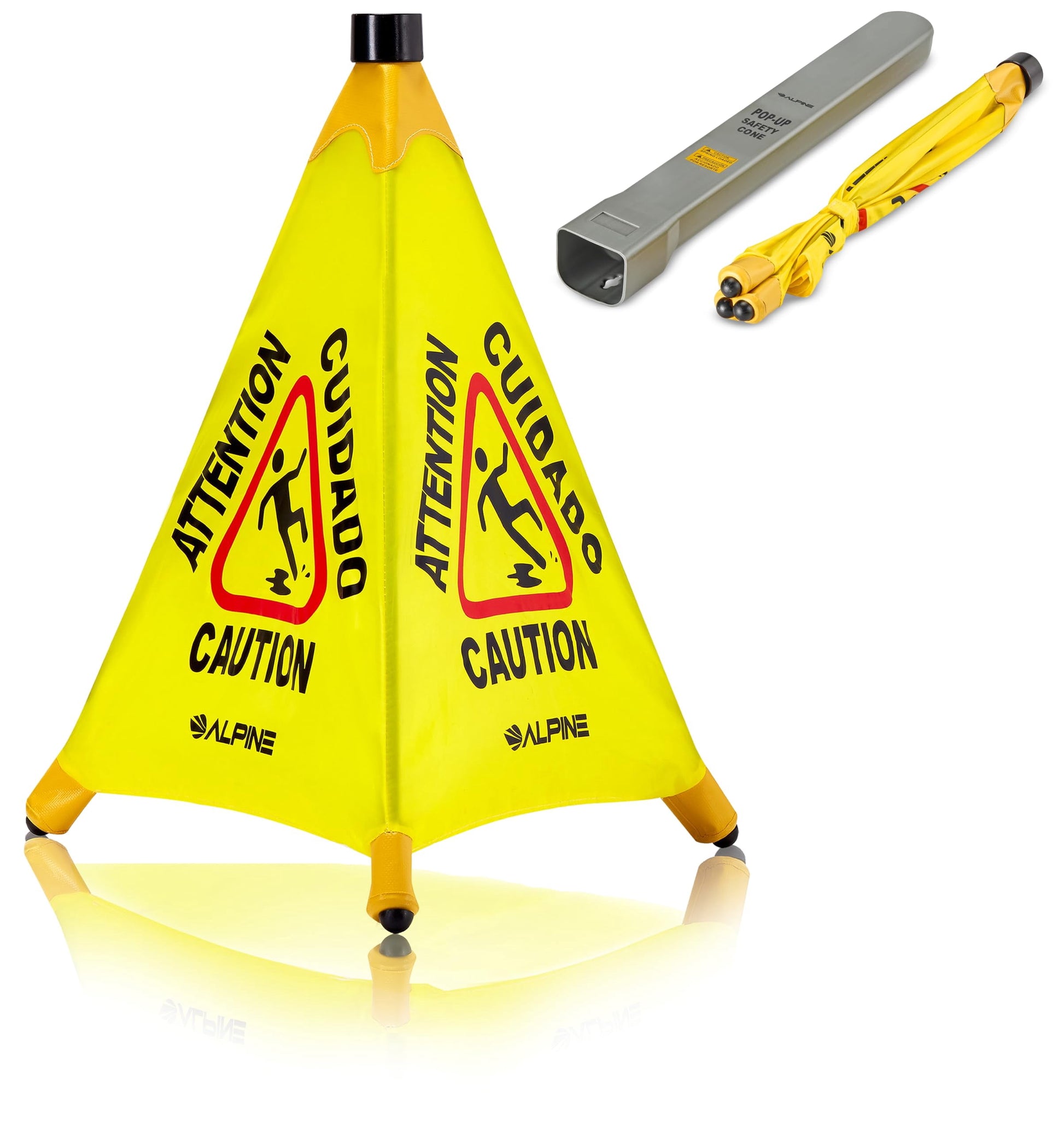 Alpine Caution Wet Floor Sign 3 Pack - Pop Up Slippery When Wet Sign, Wall Mounted Foldable Bilingual Yellow Safety Warning Cone for Commercial & Office Use (20 Inches)