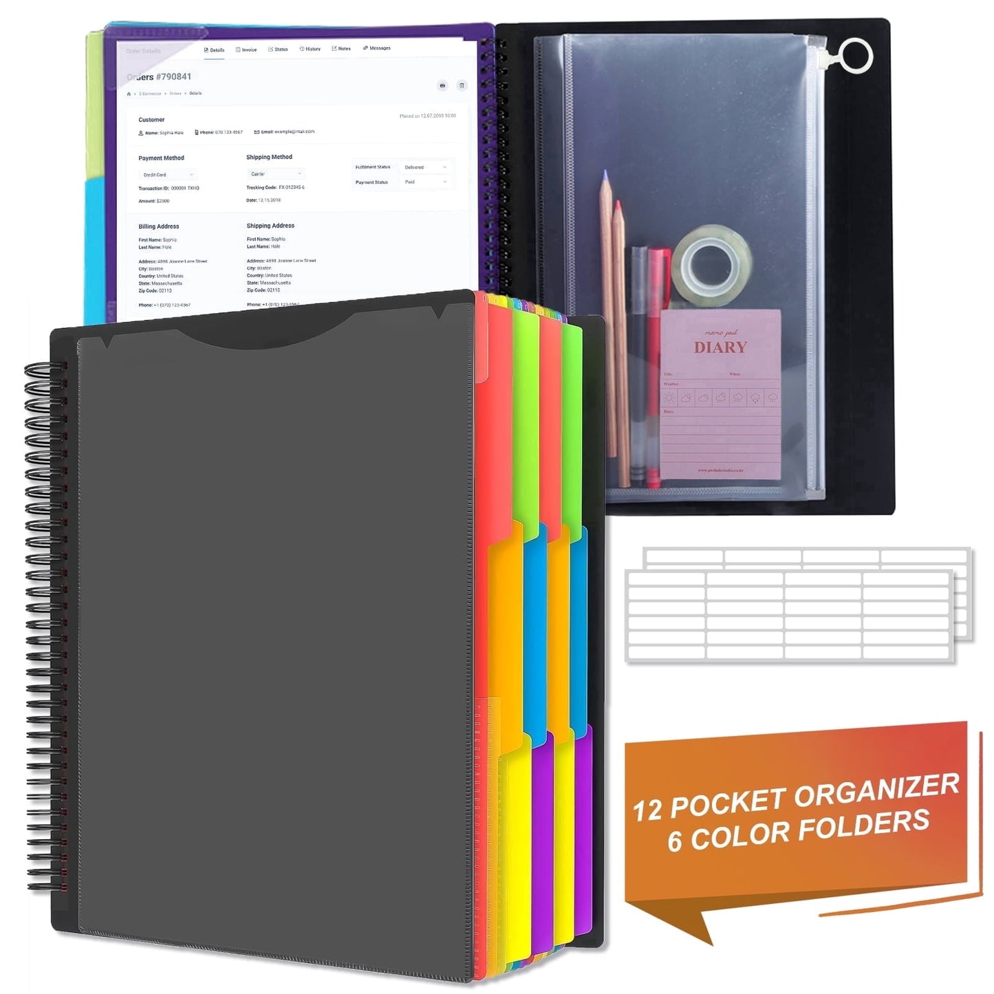 AGCAN 24 Pcs 3 Ring Binder Dividers with Tabs, Plastic File Dividers Binder Index Dividers with One Front Pocket and Tab, Multicolor, AGCAN Letter Size (9.8×11.2 Inch)