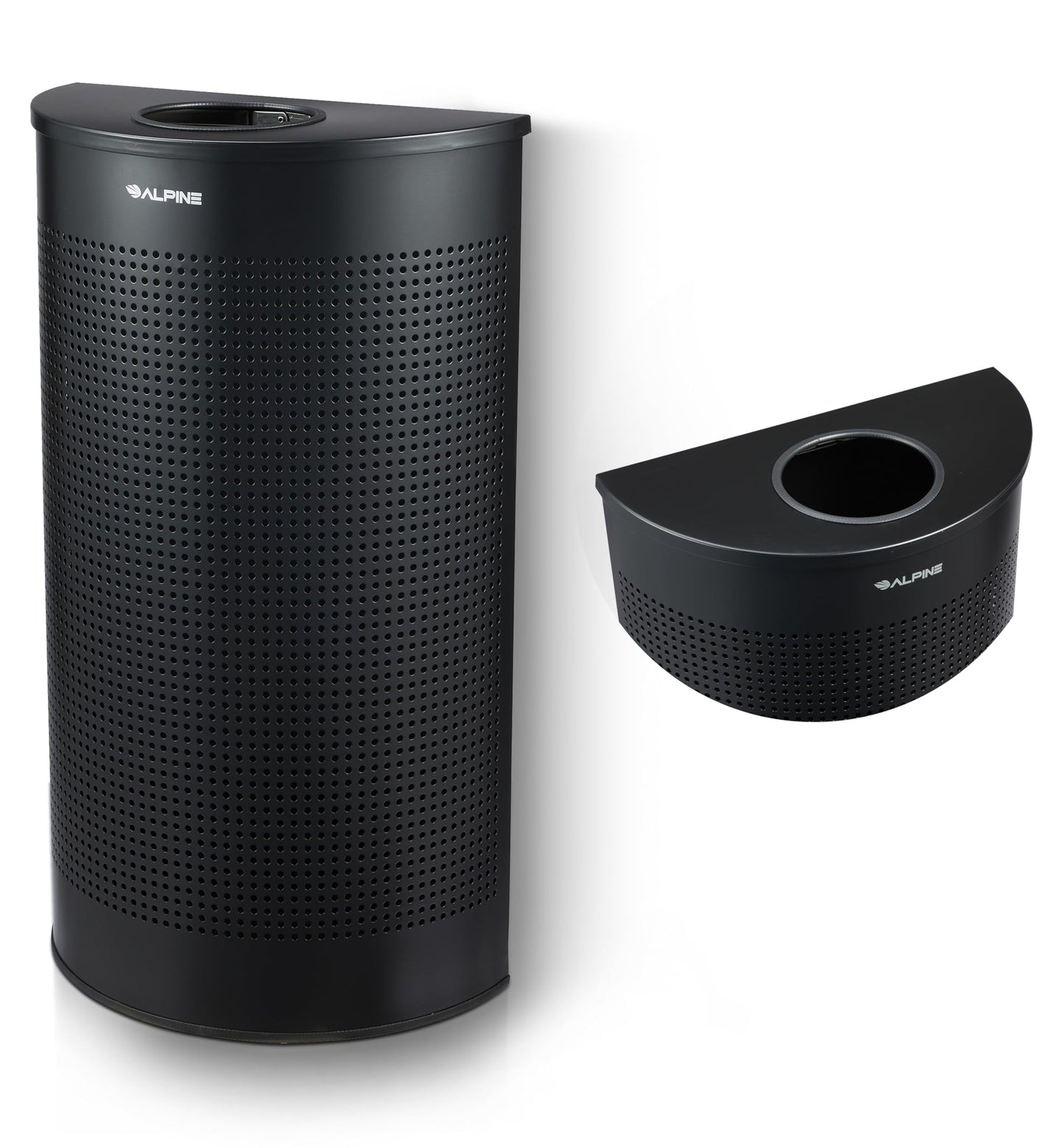Alpine Half Round Trash Can Open Top - Modern Black Metal 12 Gallon Trash Can, Space Saving Indoor Commercial Trash Can, Perfect for Bathroom, Office, Lobby and Business.