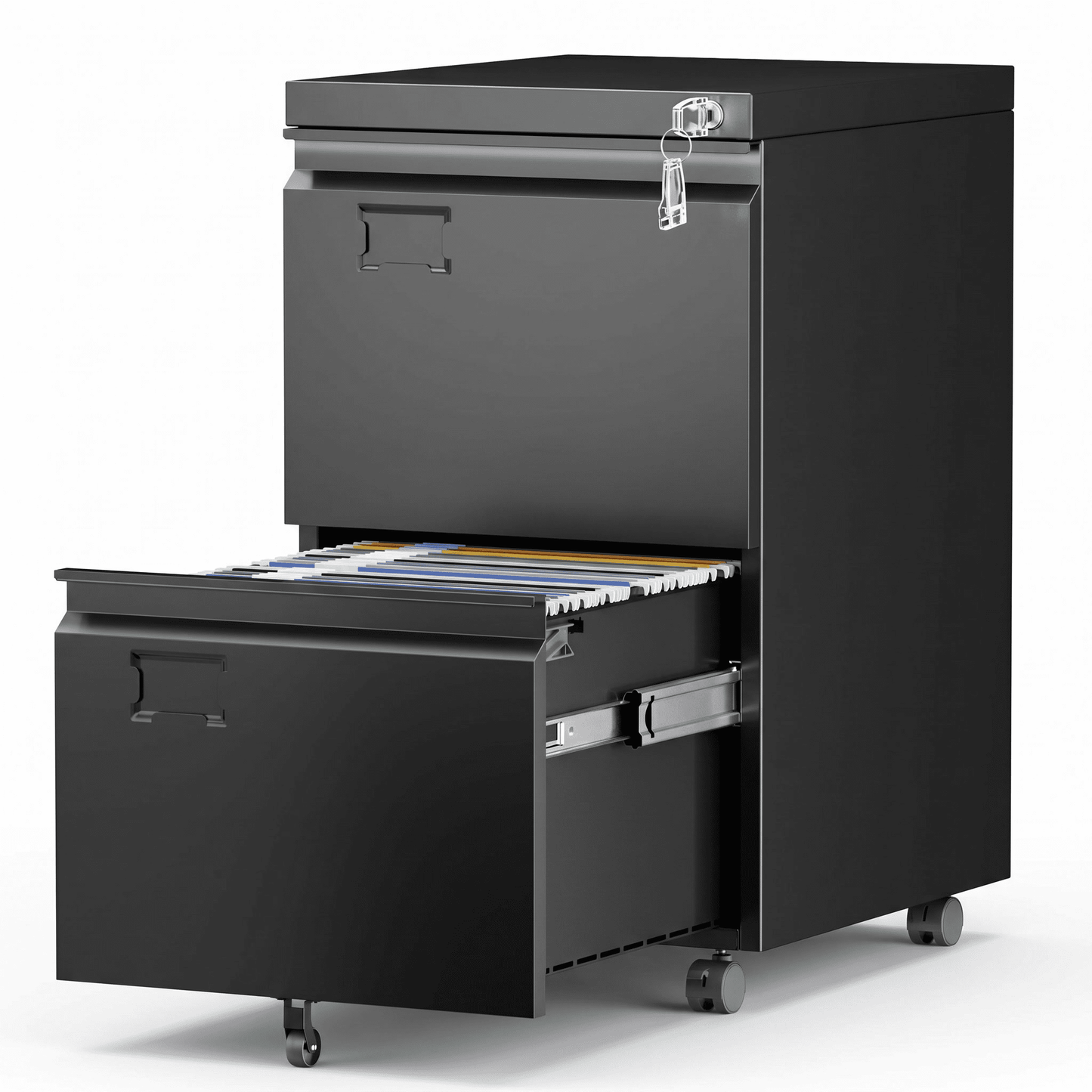 Aobabo 3 Drawer Metal Lateral File Cabinet with Wheels & Shelf , Wide Filing Cabinet with Lock for Office,Home,School,Garage,Fit A4/Letter/Legal File,Required-Assembly,Black