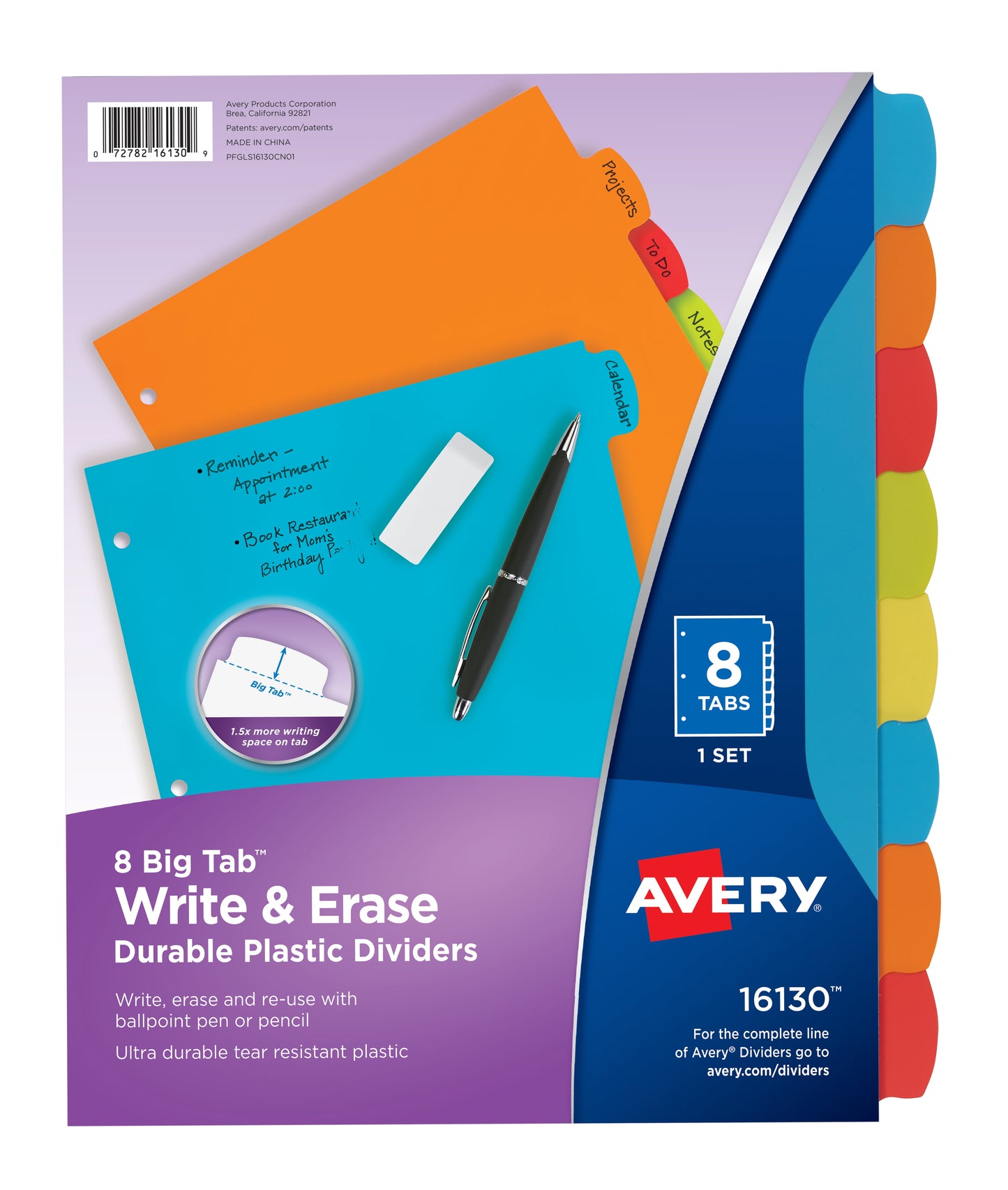 Avery Big Tab Write & Erase Plastic Dividers, 8 Tabs (16130)