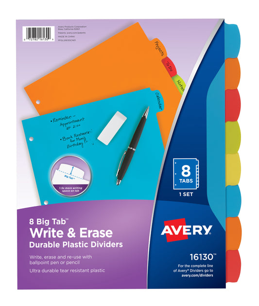 Avery Big Tab Write & Erase Plastic Dividers, 8 Tabs (16130)
