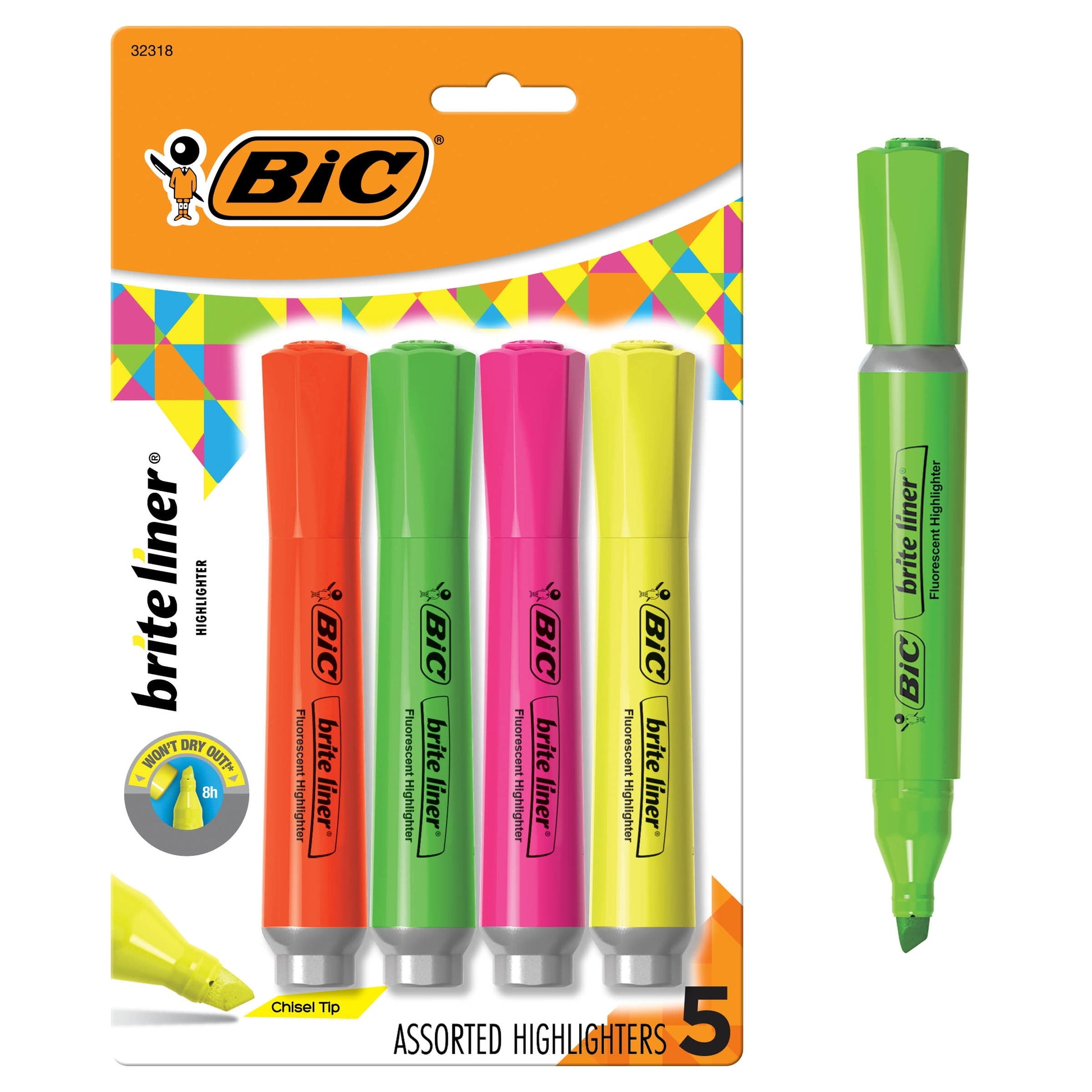 BIC Brite Liner XL Highlighter, Chisel Point, Back to School, Assorted Colors, 4-Count