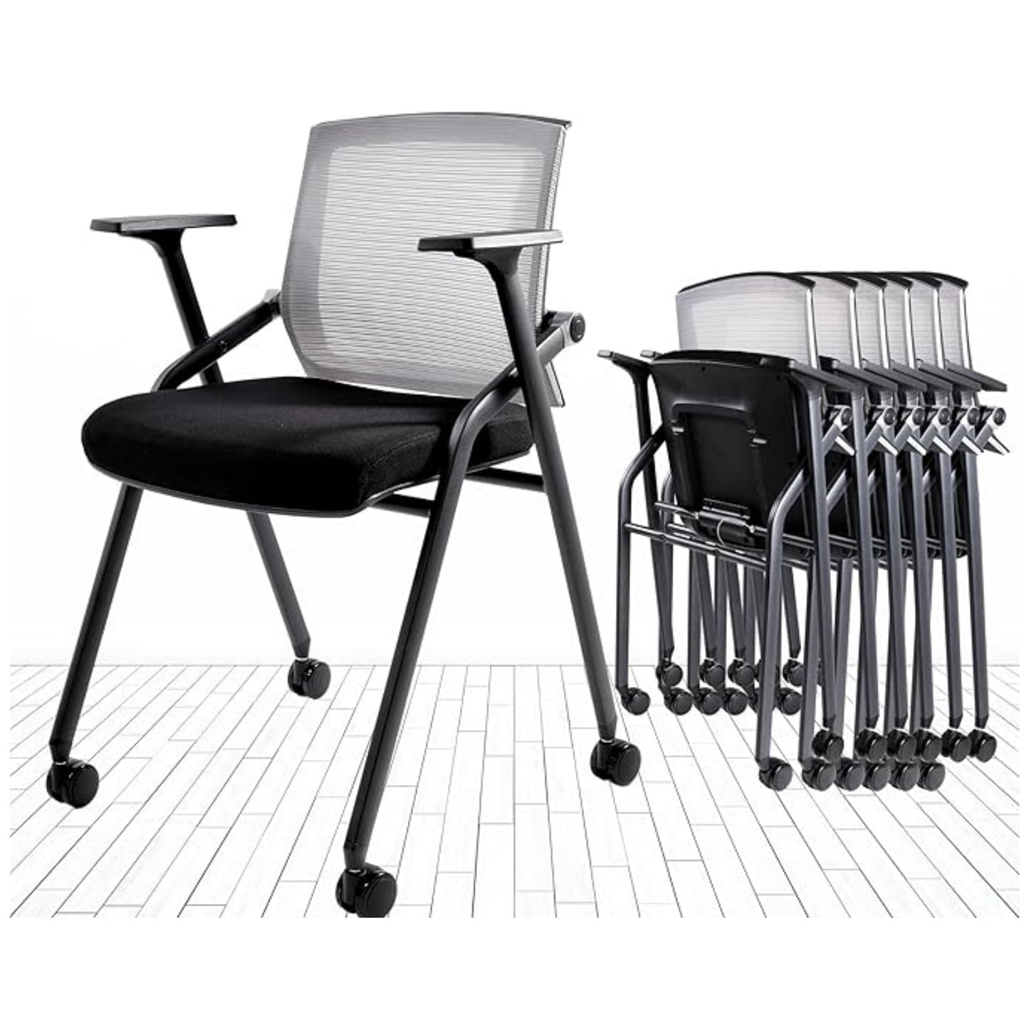 BLANEDUO Folding Office Desk Chair BIFMA Certified Stackable Conference Room Chairs with Wheels Lumbar Support Gray 20 Pack