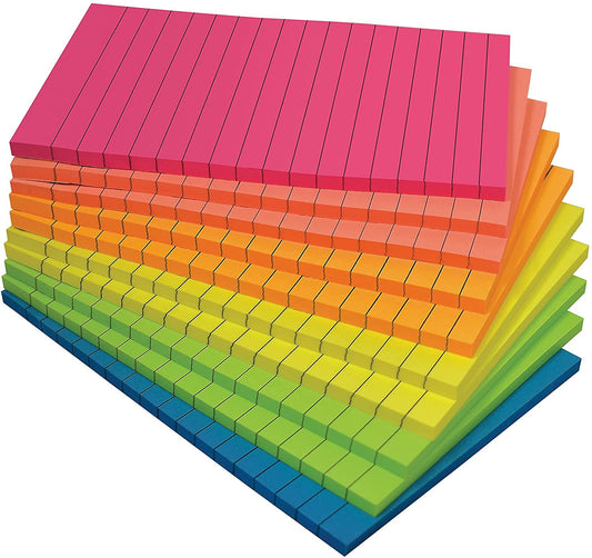 Better Office Products Lined Sticky Notes, 4" x 6", Assorted Colors, 10 Pads