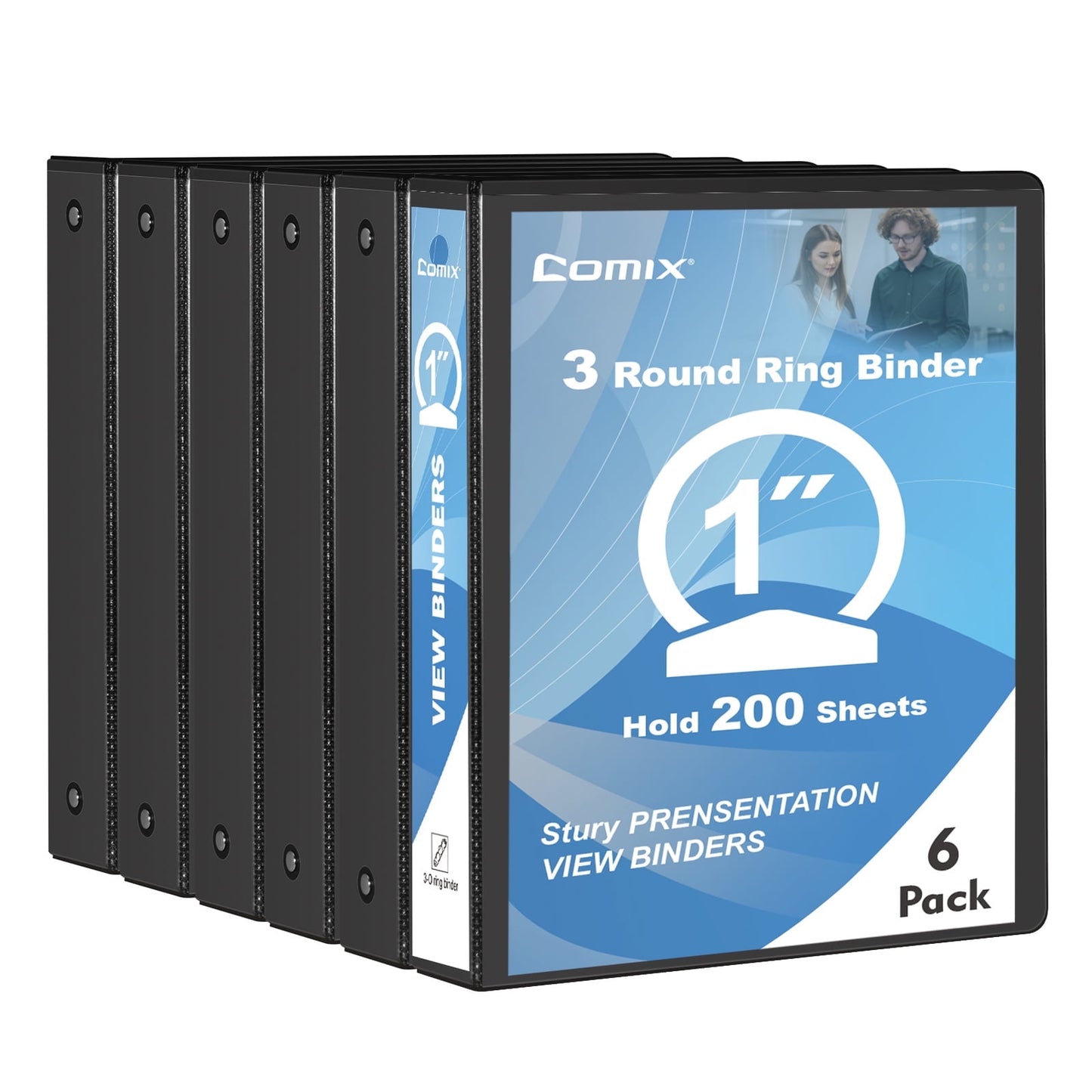 Comix Sturdy 1/2 inch 3 Ring Binder,0.5 inch Round Ring , 100 Sheets Capacity, 12 Pack Black 2mm-thick