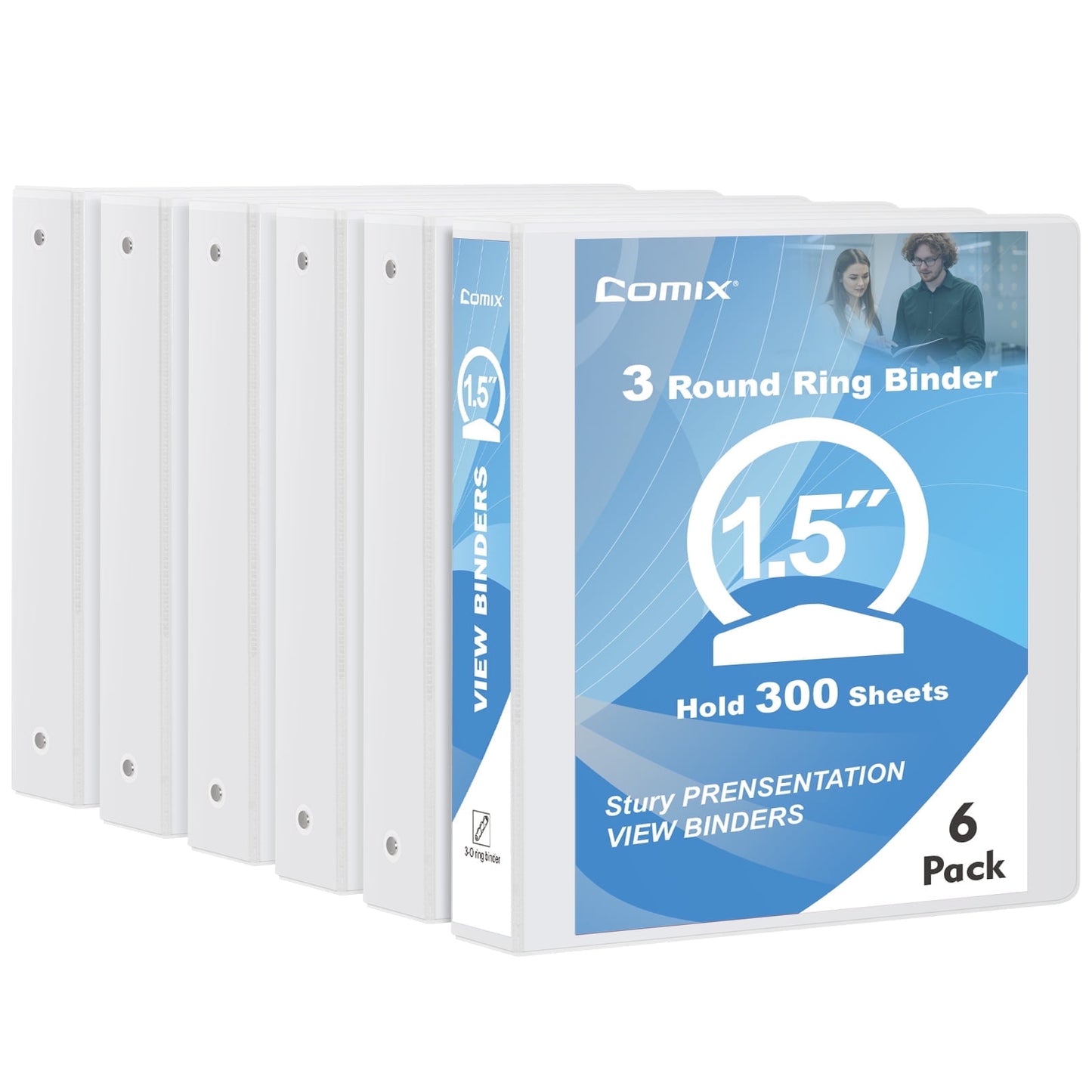 Comix Sturdy 1/2 inch 3 Ring View Binder,O-Ring, Holds 100 Sheets of Letter Size 12-Pack White,2mm-thick