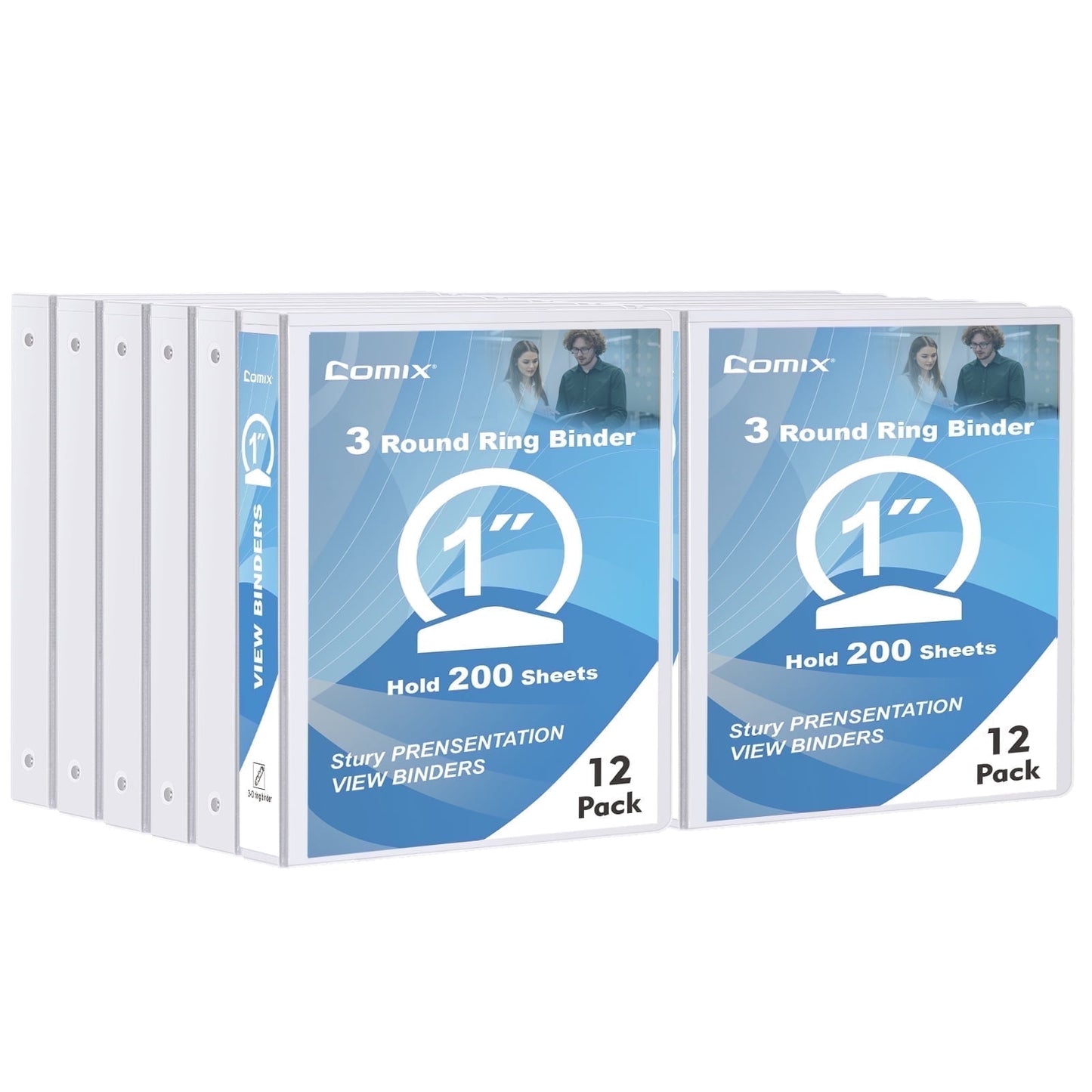 Comix Sturdy 1/2 inch 3 Ring View Binder,O-Ring, Holds 100 Sheets of Letter Size 12-Pack White,2mm-thick