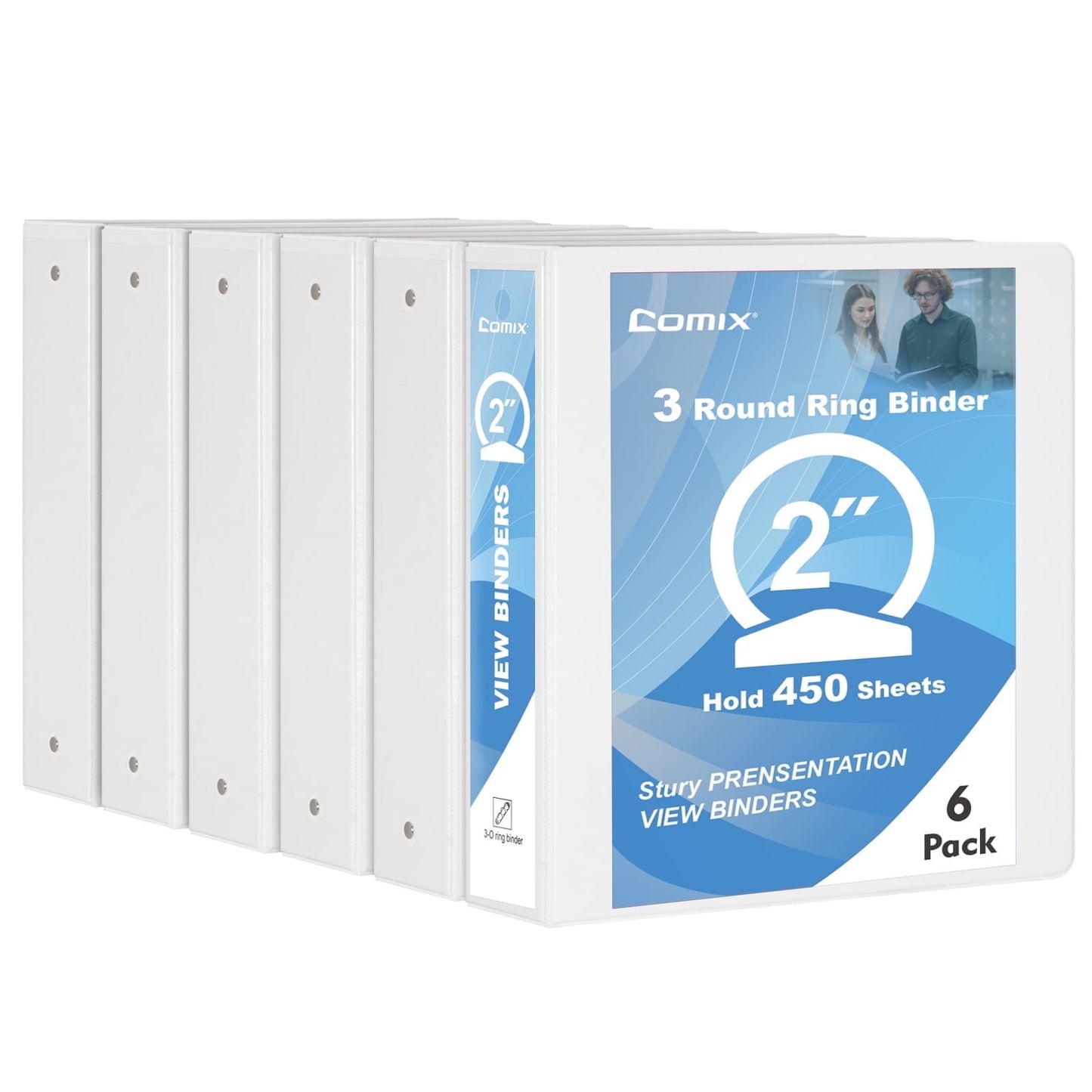 Comix Sturdy 1/2 inch 3 Ring View Binder,O-Ring, Holds 100 Sheets of Letter Size 12-Pack White,2mm-thick