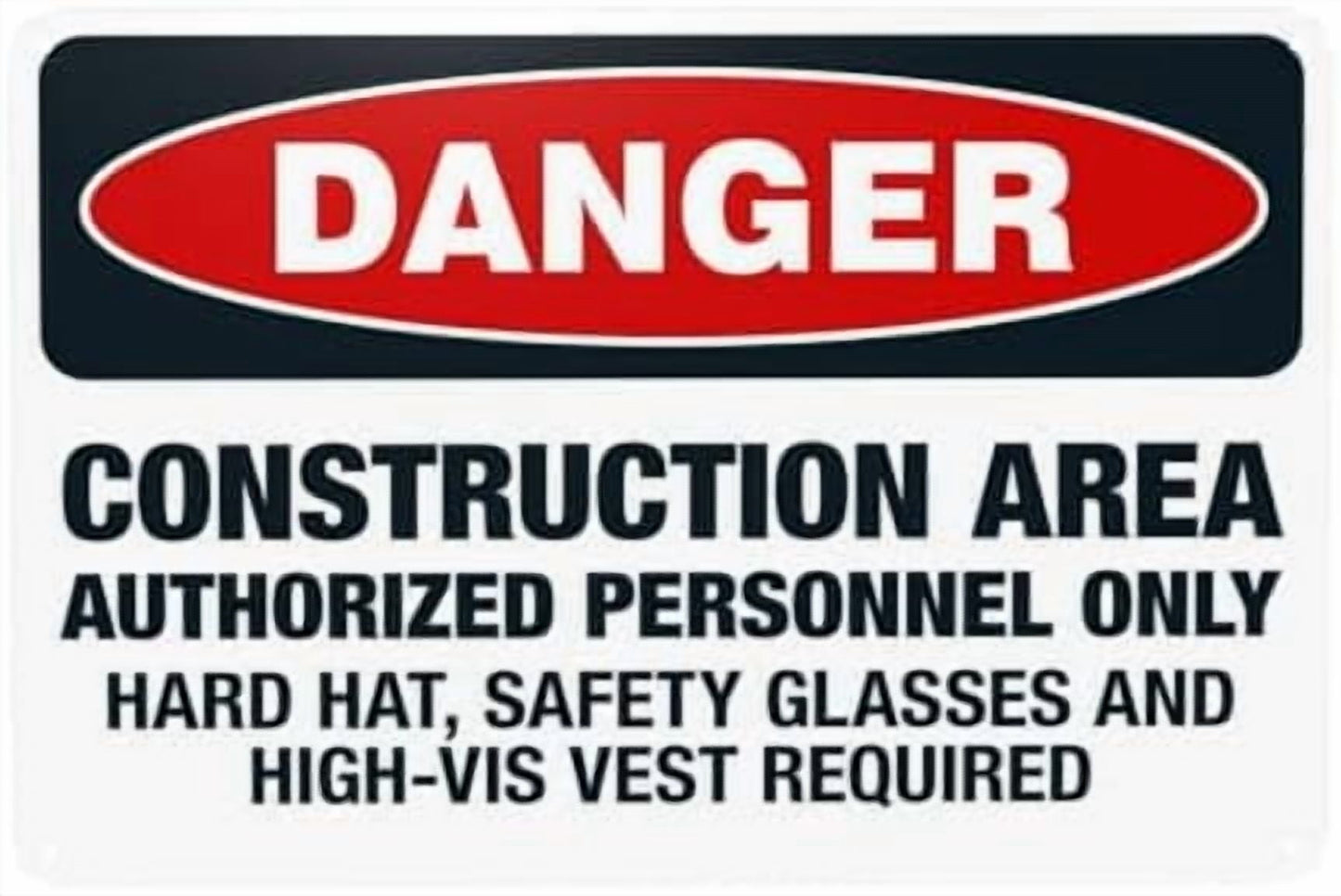Glasses Shoes And Hard Hats Required When Working Warning Sign, Construction Metal Signs for Business Home Garage Street Wall Caution Custom Decor 8 x 12 Inch