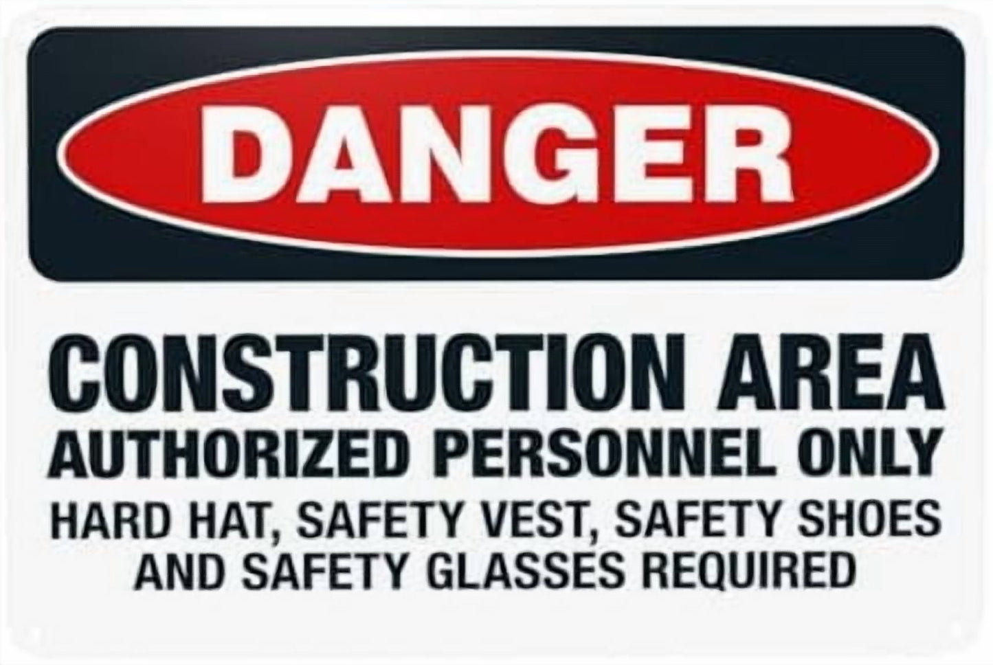 Glasses Shoes And Hard Hats Required When Working Warning Sign, Construction Metal Signs for Business Home Garage Street Wall Caution Custom Decor 8 x 12 Inch