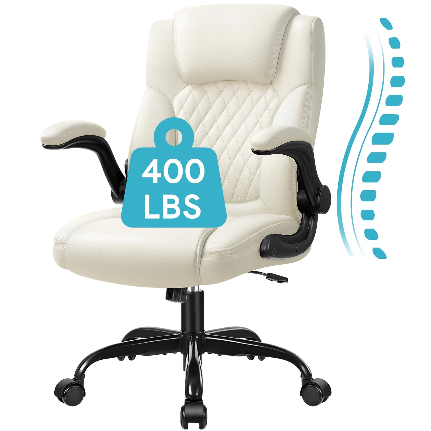 COOLHUT Leather Office Chair, Big and Tall Office Chair 400LBS Wide Seat Ergonomic Computer Desk Chair High Back Executive Leather Chair Adjustable Task Chair Lumbar Back with 8-Year Warranty, Black