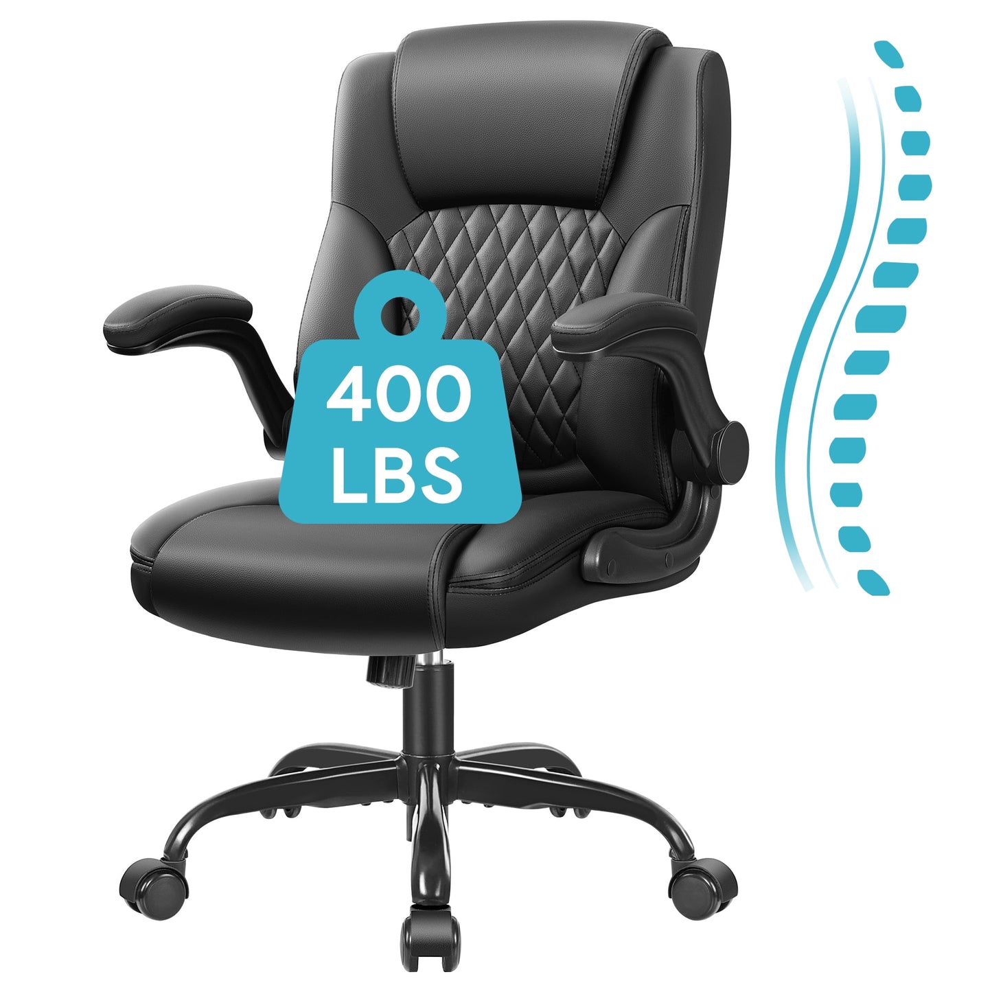 COOLHUT Leather Office Chair, Big and Tall Office Chair 400LBS Wide Seat Ergonomic Computer Desk Chair High Back Executive Leather Chair Adjustable Task Chair Lumbar Back with 8-Year Warranty, Black