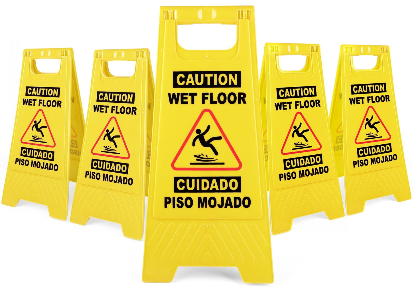 DIYMAG 5 Pack Caution Wet Floor Sign, Foldable Sturdy Bilingual Double-Sided Safety Warning Signs for Commercial Use, Pool, 24 Inches, Yellow