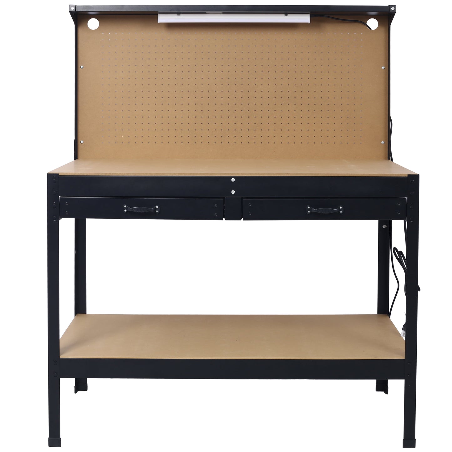 DUOSONG Steel Workbench Tool Storage Work Bench Workshop Tools Table W/Drawer And Peg Board ,4Xac Outlets 2Xusb Ports Black Steel Other