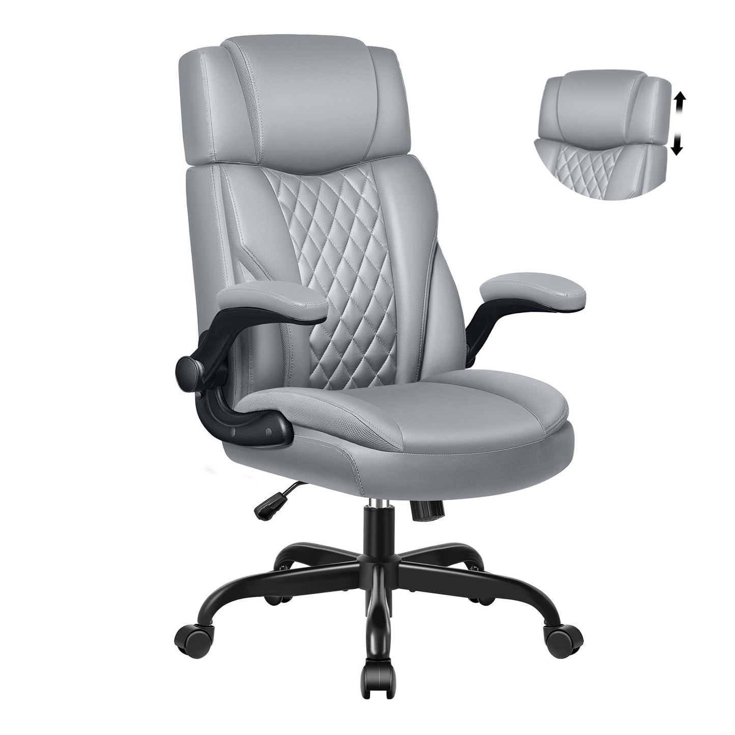FASTES Big and Tall Ergonomic Office Chair with Footrest - Leather Computer Desk Chair, Reclining High Back Ergonomic Chair with Adjustable Headrest & Lumbar Support, Black