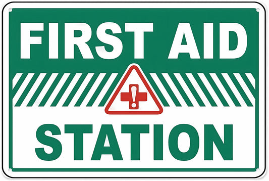 First Aid Station Sign - 8"x12" Vintage Metal Warning Sign for Home Farm Bar Coffee Shop Club, First Aid Zone, Office Workplace, Medical Emergency